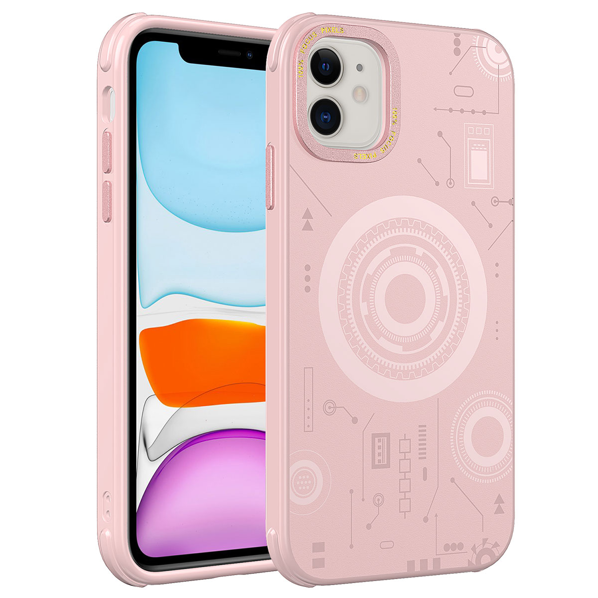 iPhone Uyumlu 11 Kılıf Zore Wireless Şarj Özellikli Desenli Hot Kapak-Rose gold
