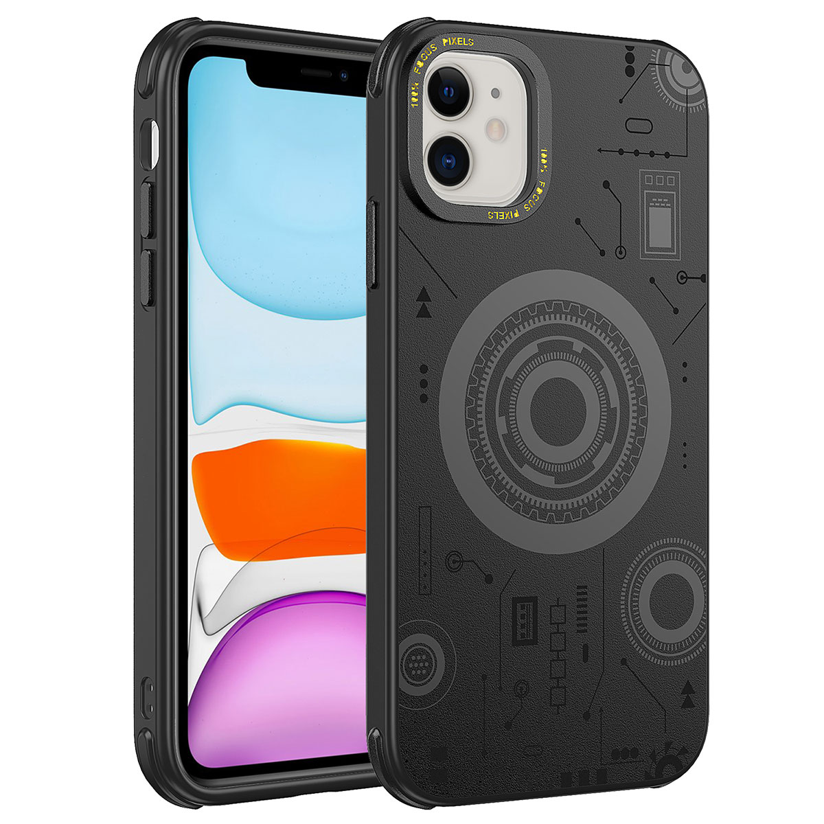 iPhone Uyumlu 11 Kılıf Zore Wireless Şarj Özellikli Desenli Hot Kapak-Siyah
