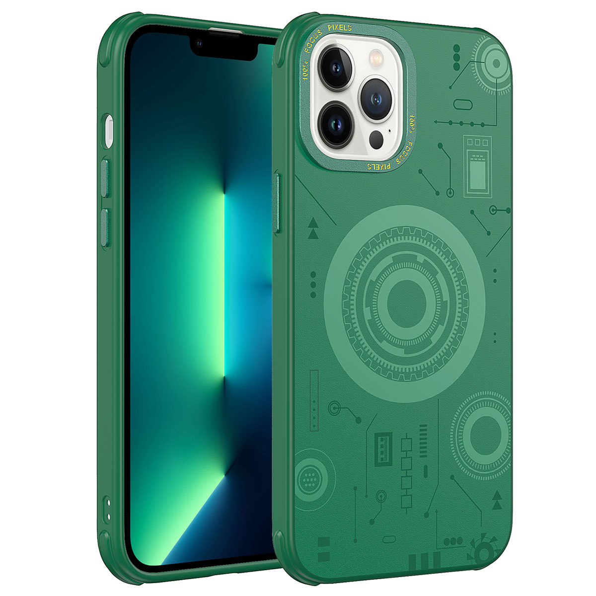 iPhone Uyumlu 12 Pro Max Kılıf Zore Wireless Şarj Özellikli Desenli Hot Kapak-Koyu yeşil