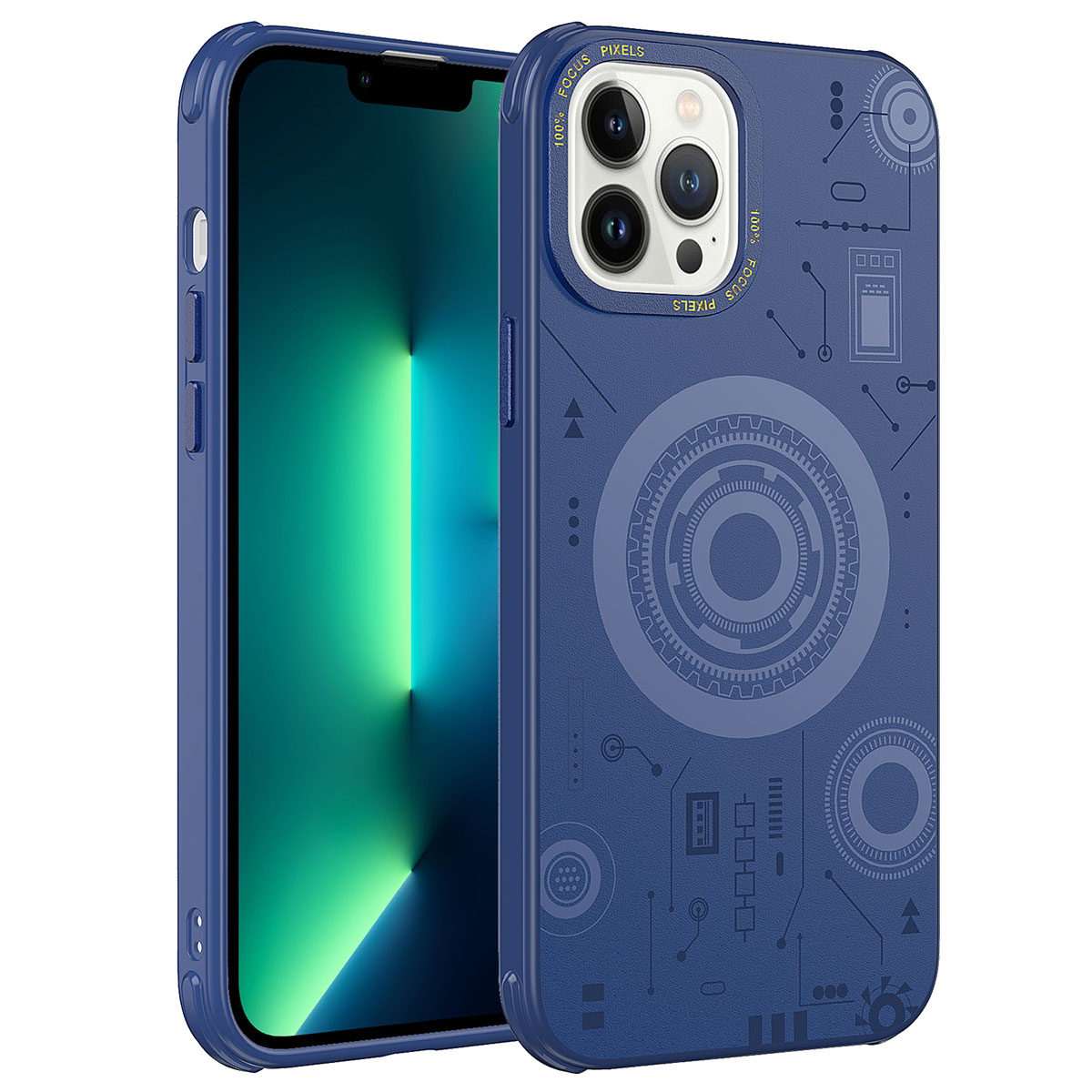 iPhone Uyumlu 12 Pro Max Kılıf Zore Wireless Şarj Özellikli Desenli Hot Kapak-Lacivert
