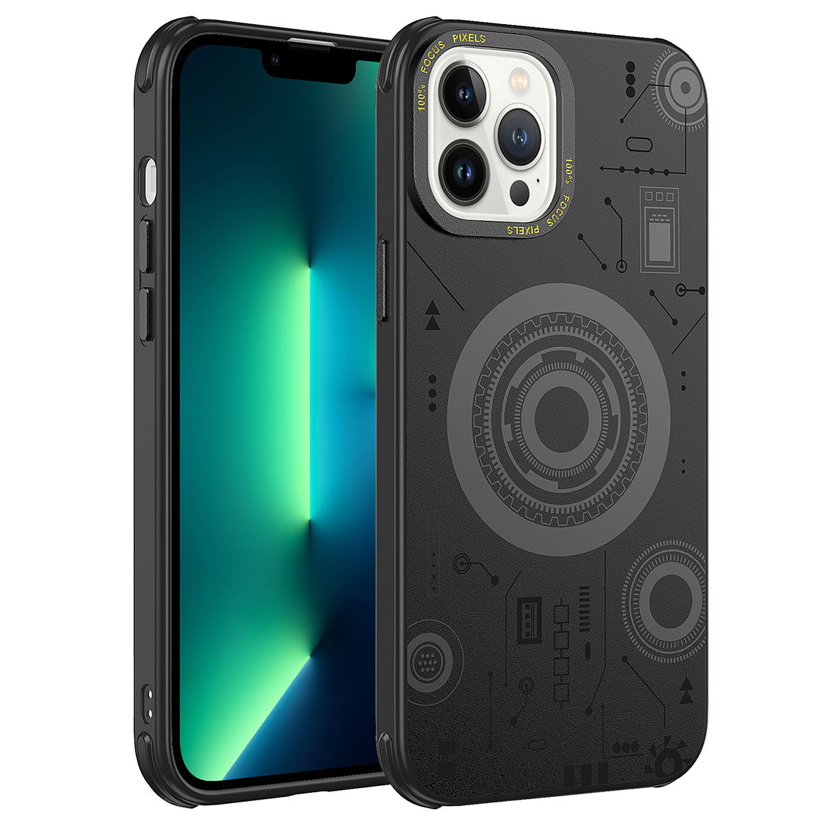 iPhone Uyumlu 12 Pro Max Kılıf Zore Wireless Şarj Özellikli Desenli Hot Kapak-Siyah