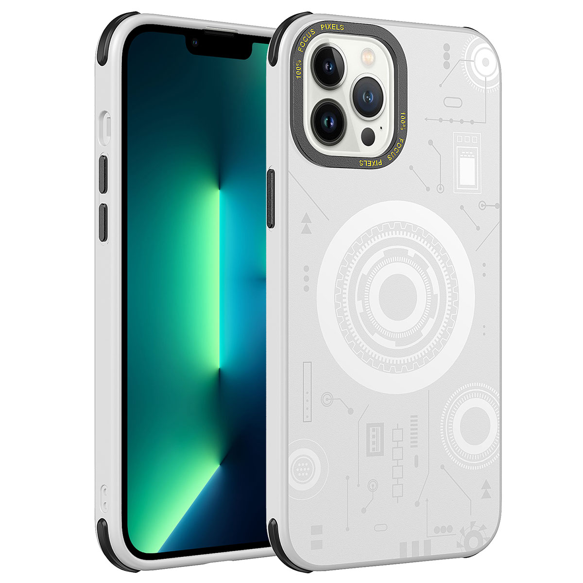 iPhone Uyumlu 13 Pro Max Kılıf Zore Wireless Şarj Özellikli Desenli Hot Kapak-Beyaz