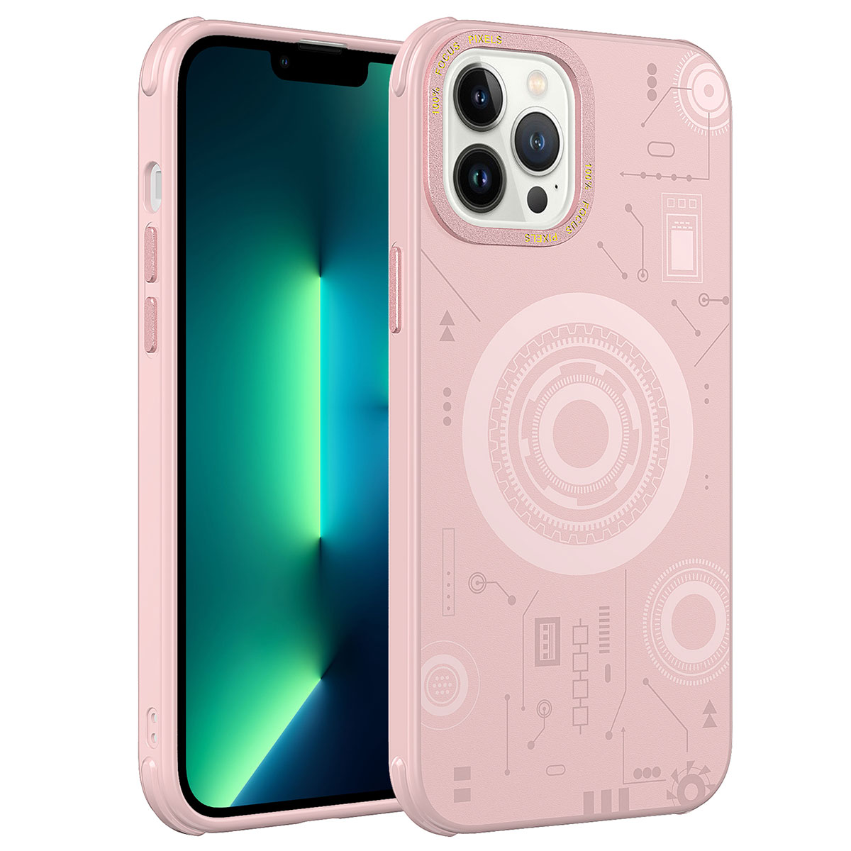 iPhone Uyumlu 13 Pro Max Kılıf Zore Wireless Şarj Özellikli Desenli Hot Kapak-Rose gold