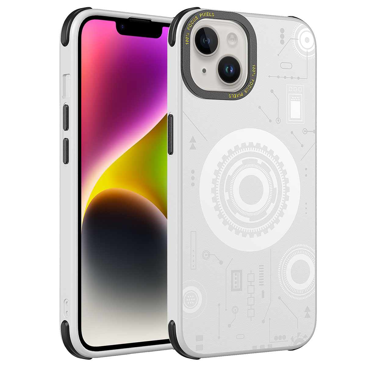 iPhone Uyumlu 14 Plus Kılıf Zore Wireless Şarj Özellikli Desenli Hot Kapak-Beyaz