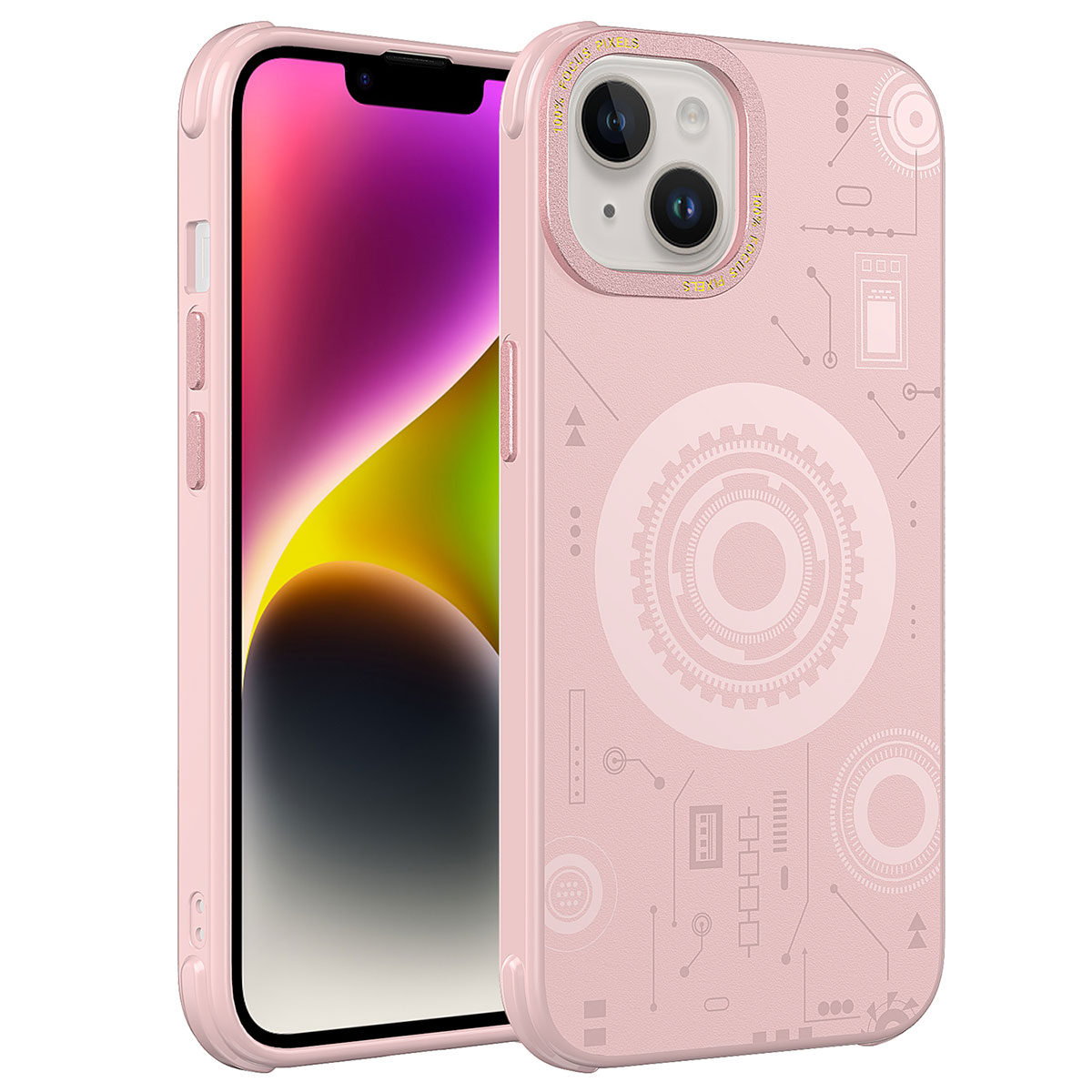 iPhone Uyumlu 14 Plus Kılıf Zore Wireless Şarj Özellikli Desenli Hot Kapak-Rose gold