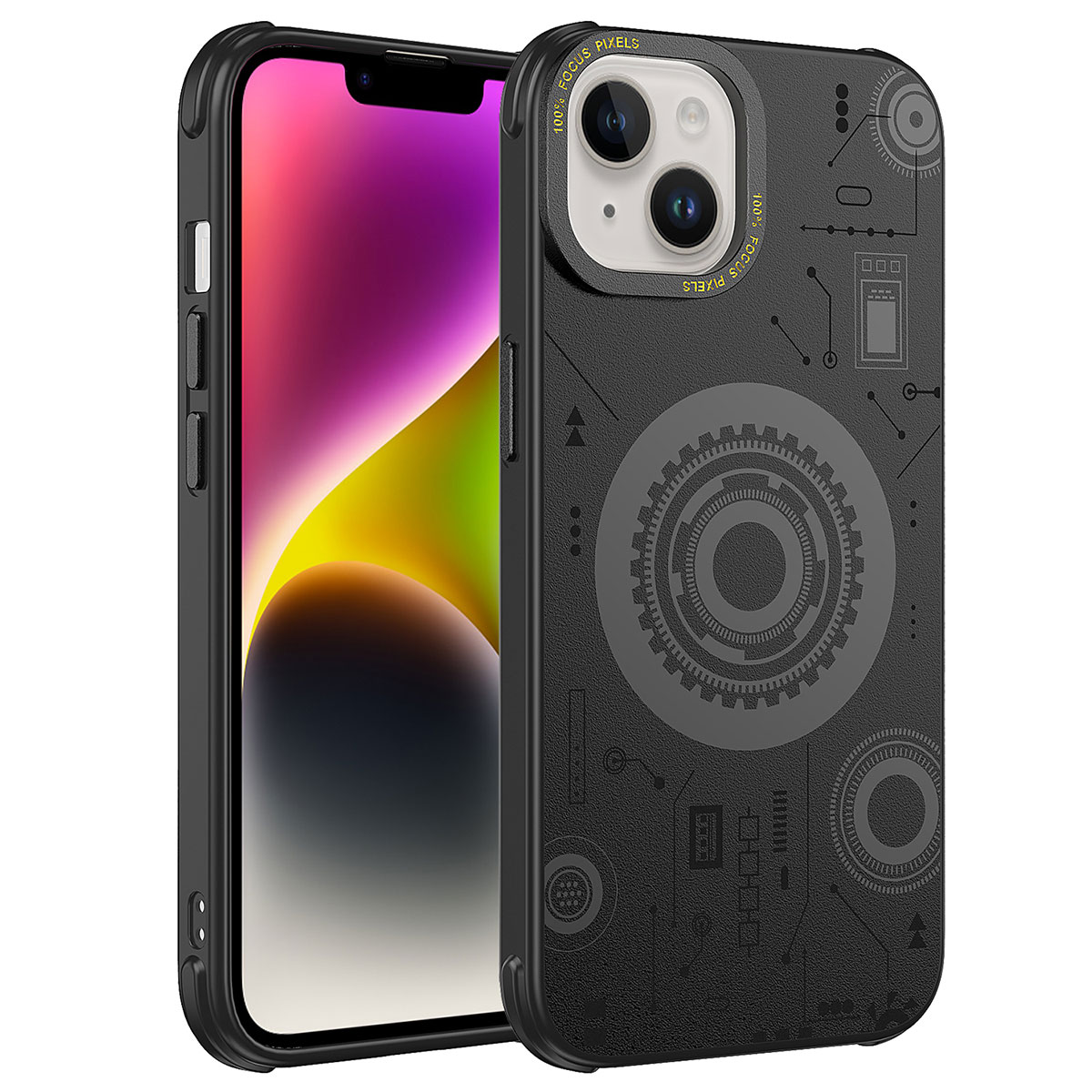 iPhone Uyumlu 14 Plus Kılıf Zore Wireless Şarj Özellikli Desenli Hot Kapak-Siyah