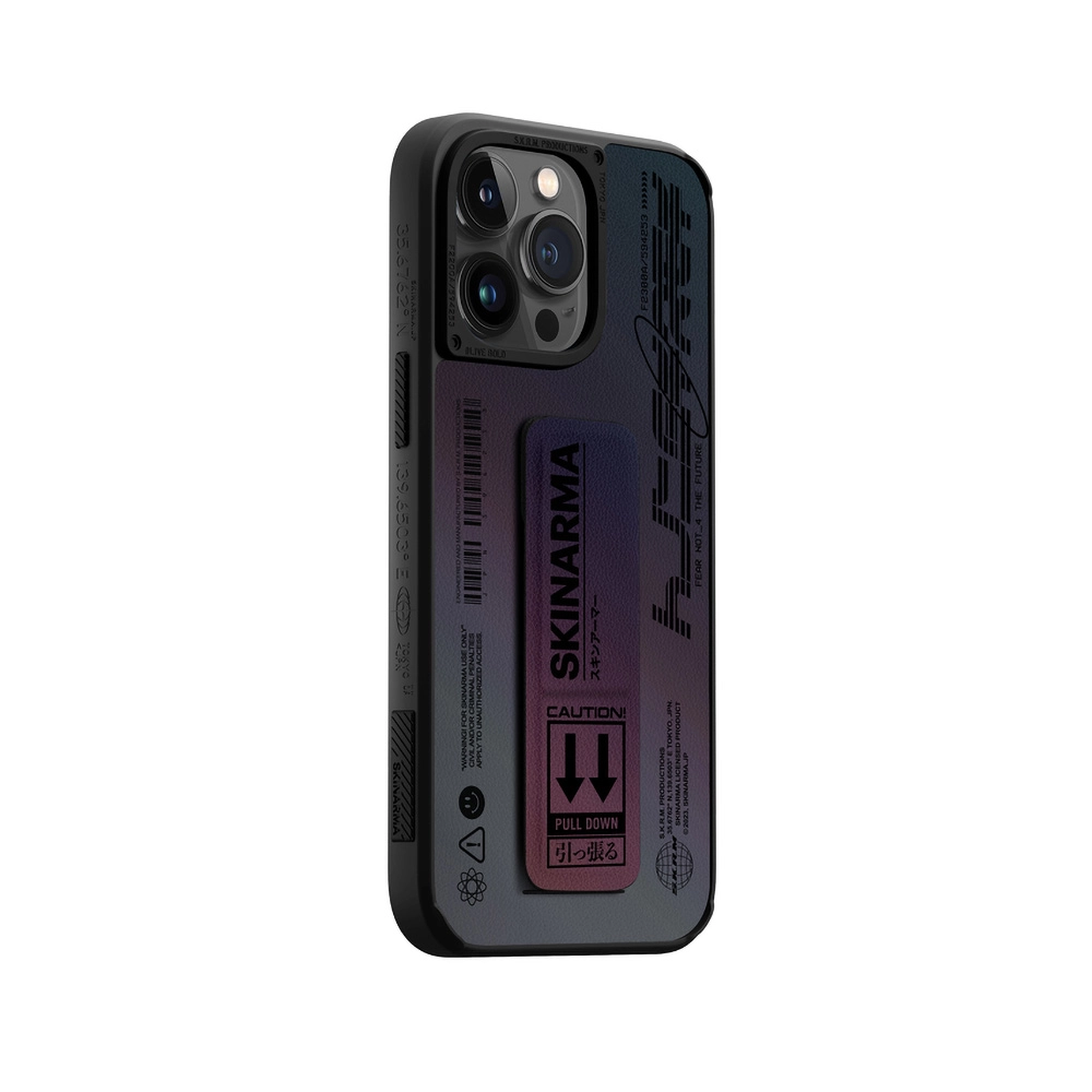 iPhone Uyumlu 14 Pro Max Kılıf SkinArma Holografik Tasarımlı Standlı Deri Görünümlü Kira Kobai Kapak