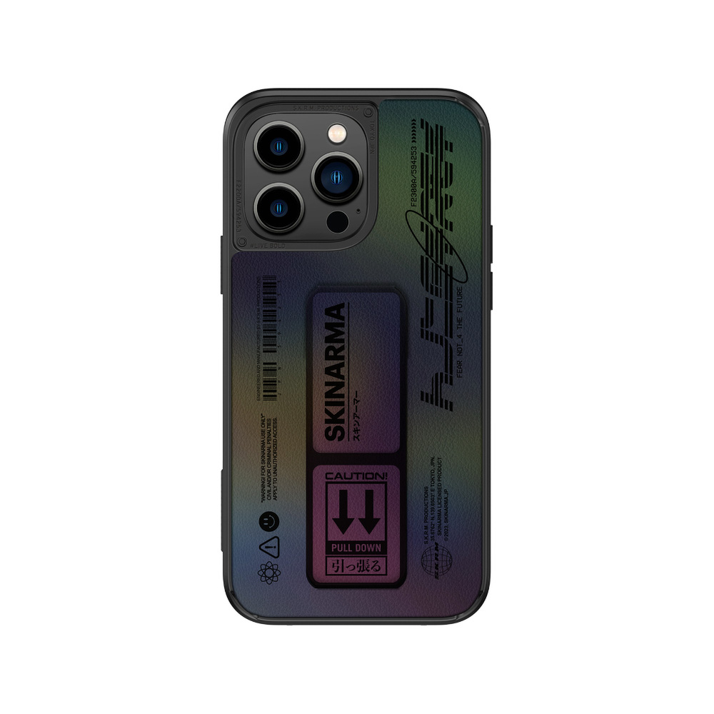 iPhone Uyumlu 14 Pro Max Kılıf SkinArma Holografik Tasarımlı Standlı Deri Görünümlü Kira Kobai Kapak
