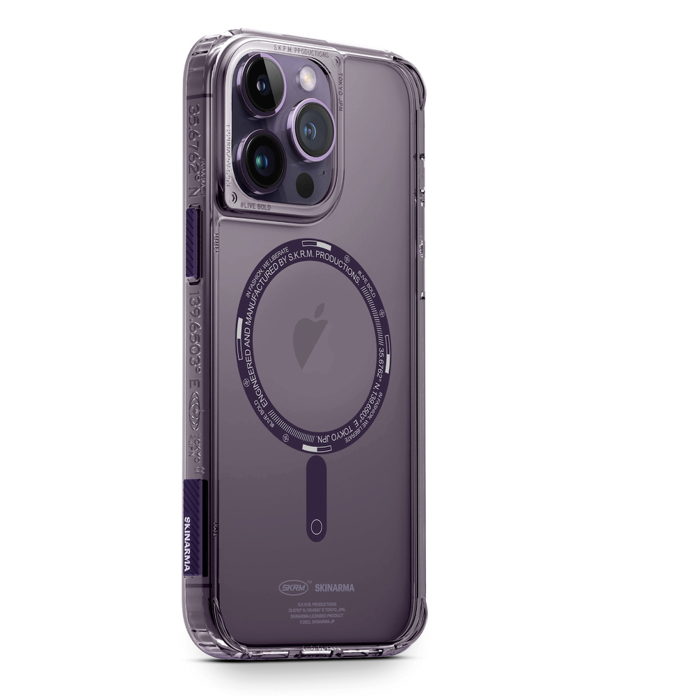 iPhone Uyumlu 14 Pro Max Kılıf SkinArma Şeffaf Airbag Tasarımlı M-safe Şarj Özellikli Saido Kapak-Mor