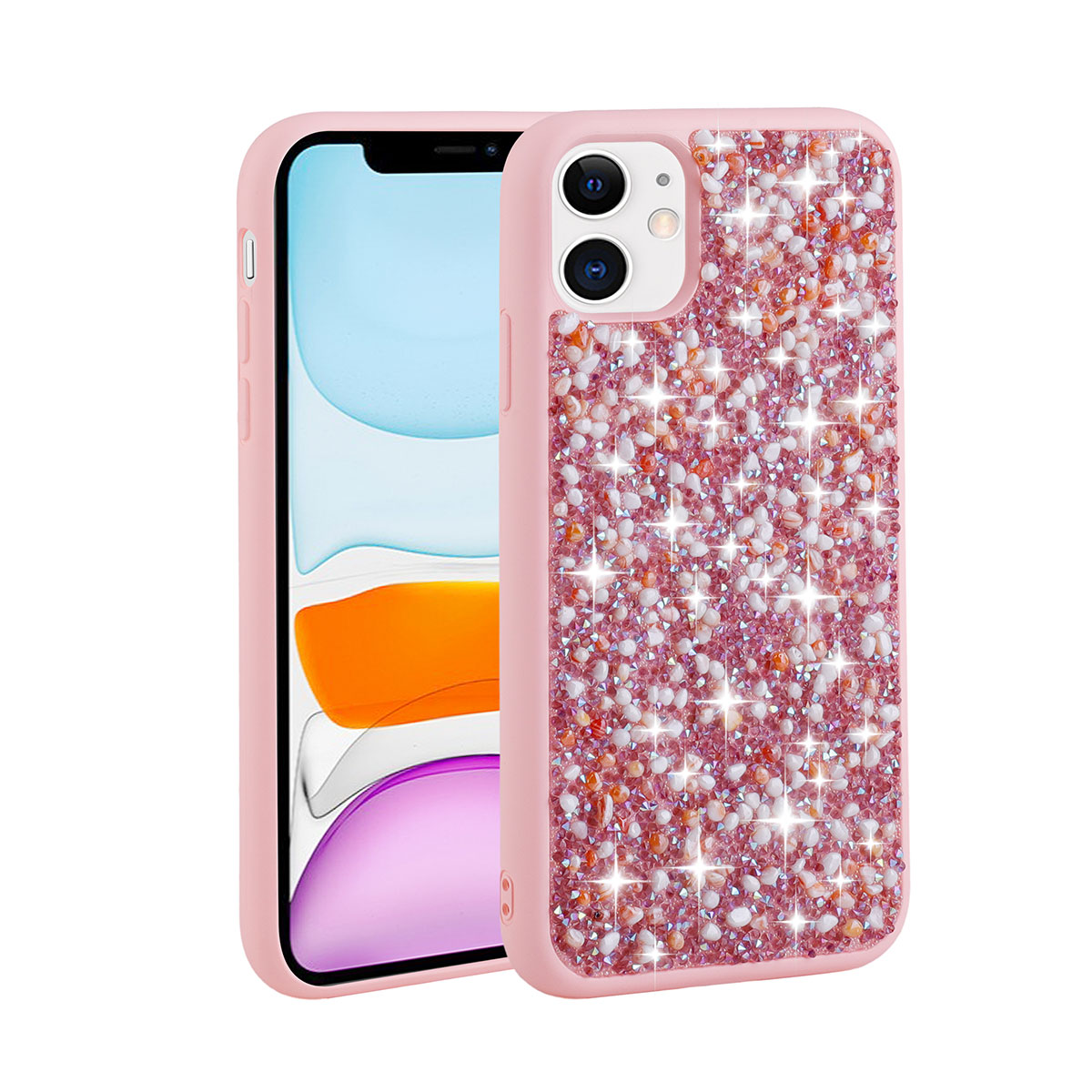 iPhone Uyumlu 12 Kılıf Parlak Taşlı Tasarım Zore Linea Kapak-Pembe