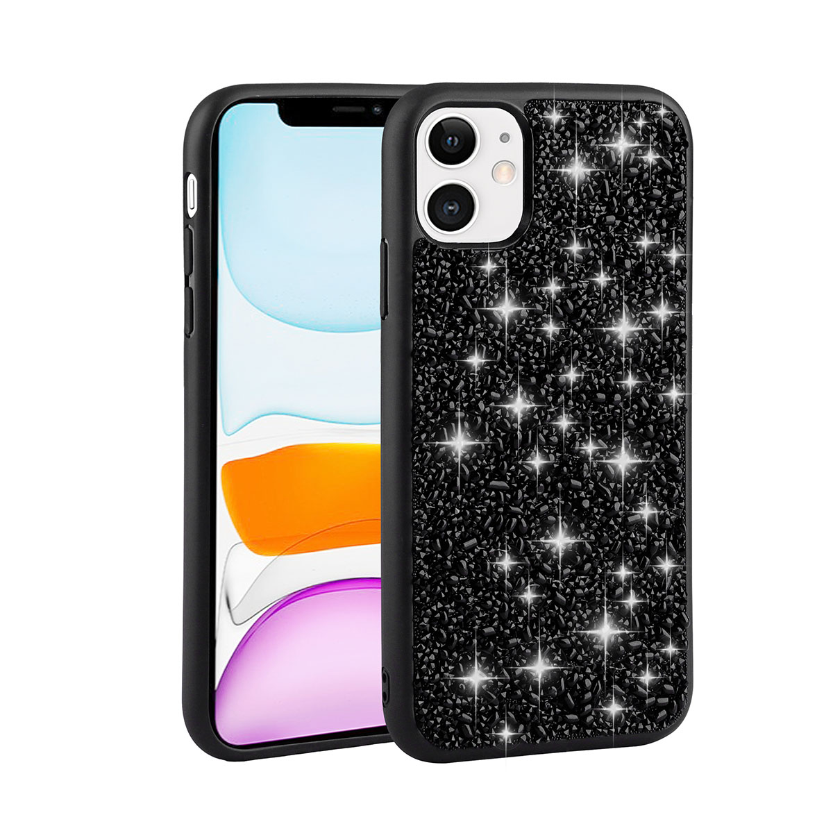 iPhone Uyumlu 12 Kılıf Parlak Taşlı Tasarım Zore Linea Kapak-Siyah