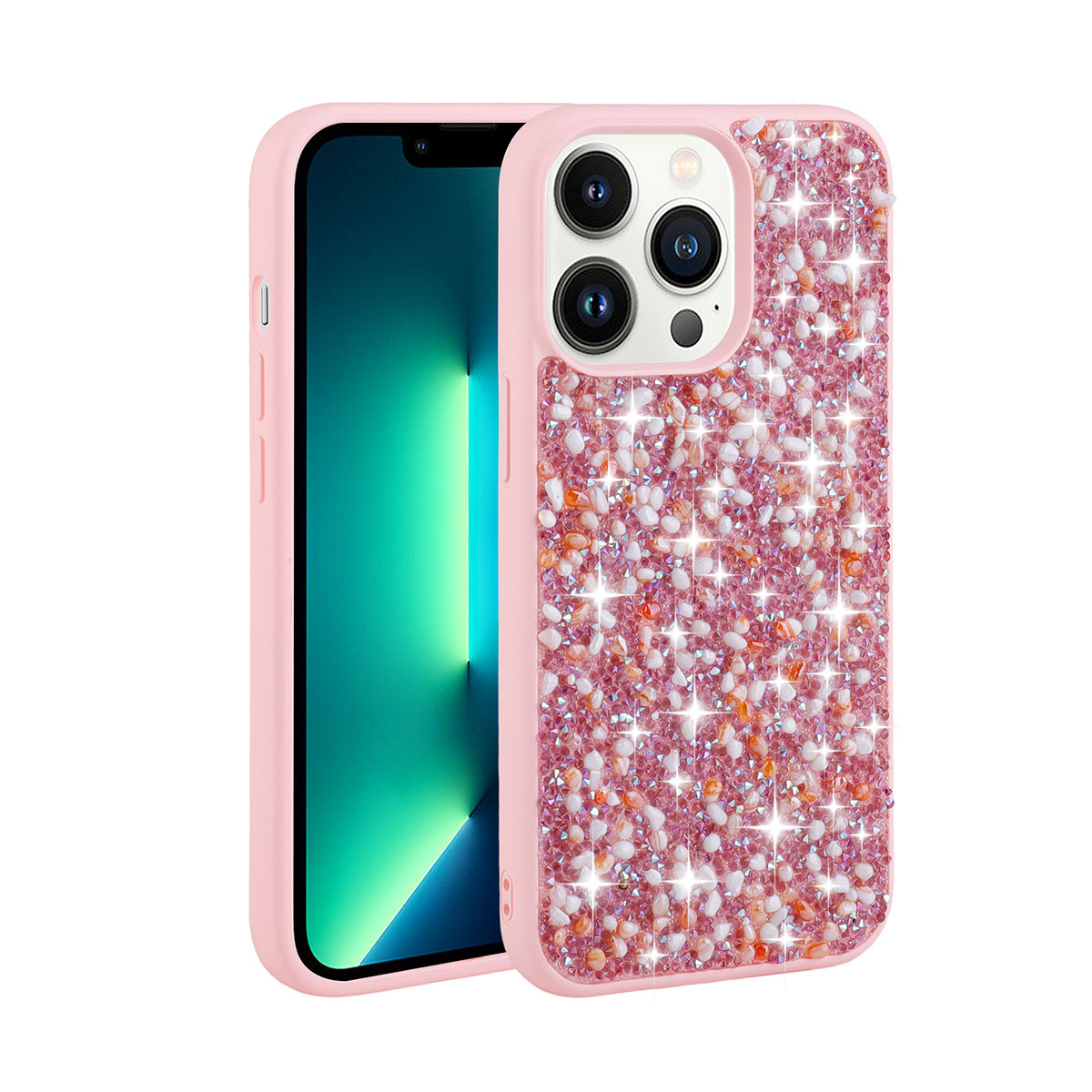 iPhone Uyumlu 12 Pro Kılıf Parlak Taşlı Tasarım Zore Linea Kapak-Pembe