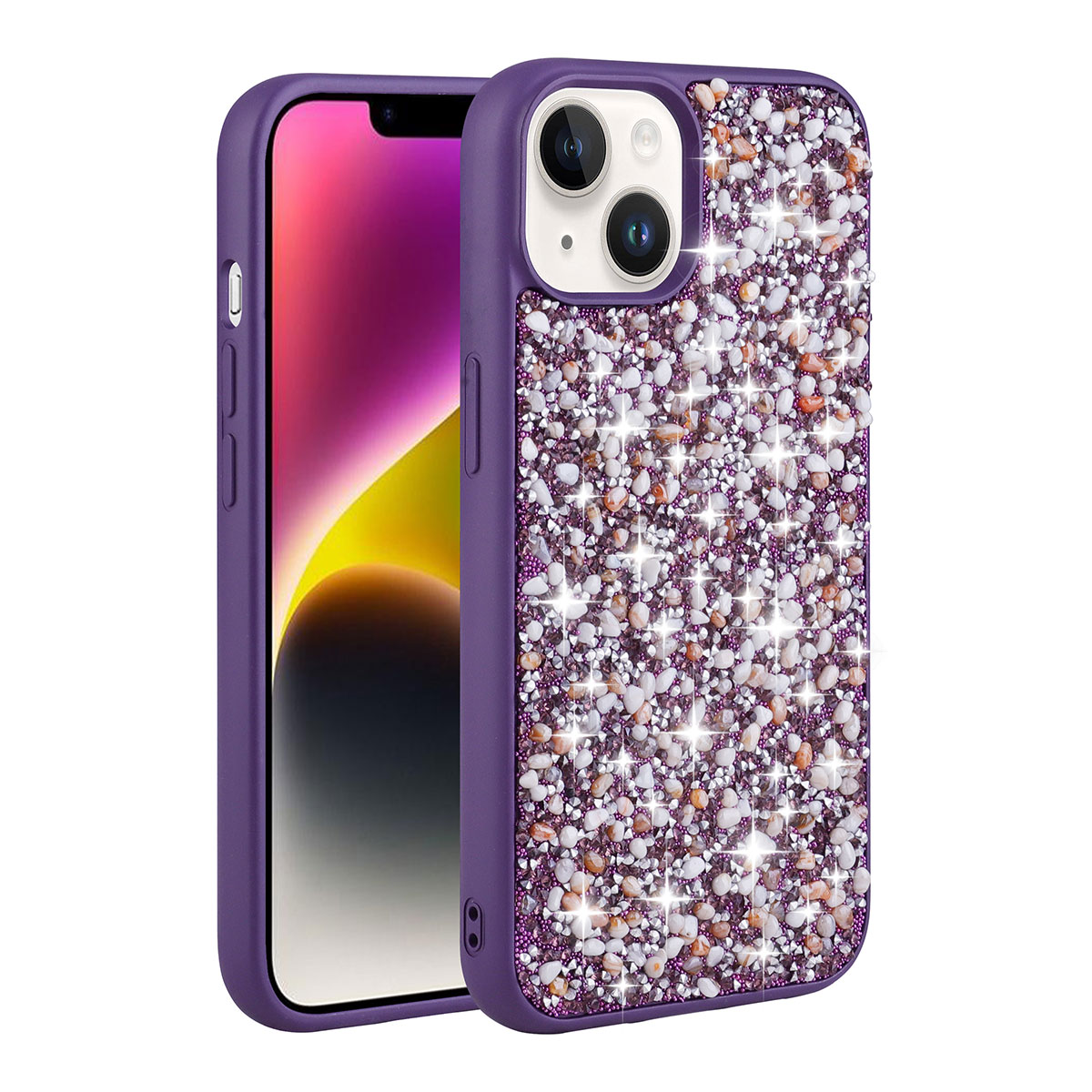 iPhone Uyumlu 14 Plus Kılıf Parlak Taşlı Tasarım Zore Linea Kapak-Derin mor