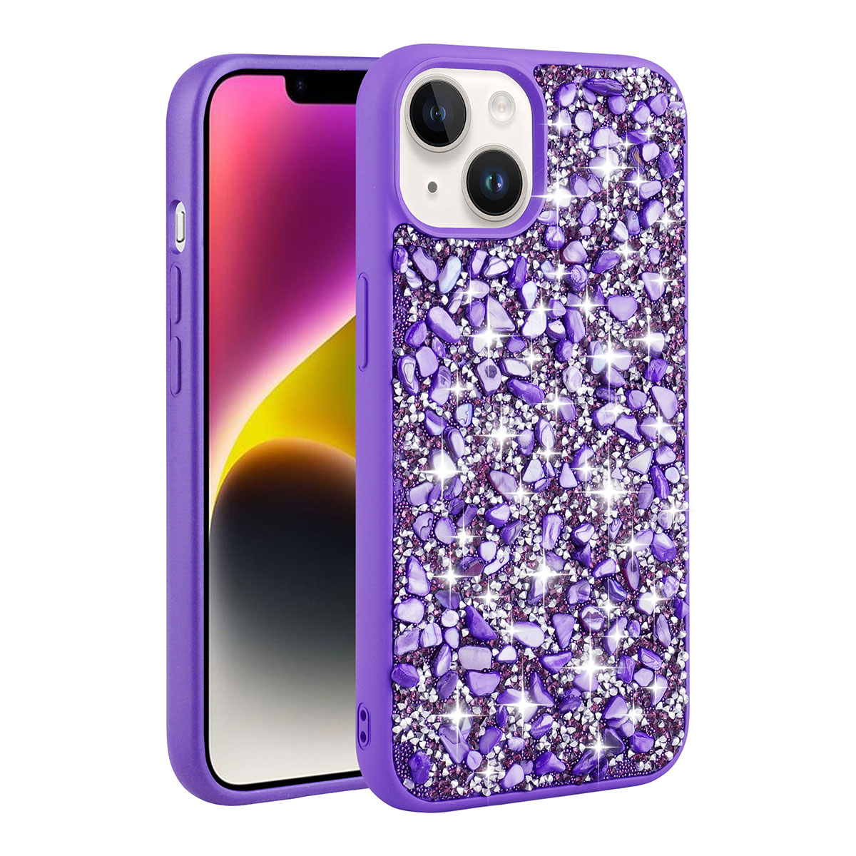 iPhone Uyumlu 14 Plus Kılıf Parlak Taşlı Tasarım Zore Linea Kapak-Mor