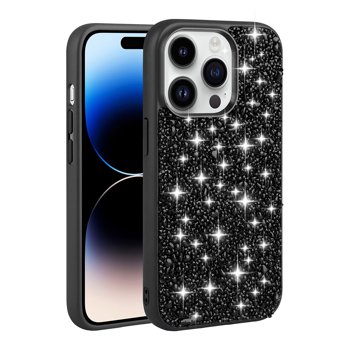 iPhone Uyumlu 14 Pro Max Kılıf Parlak Taşlı Tasarım Zore Linea Kapak-Siyah