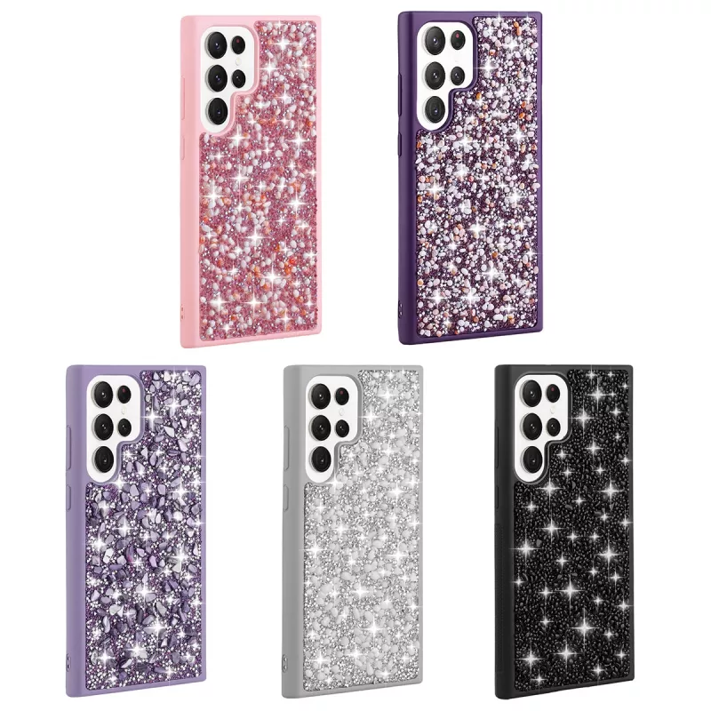 Galaxy Uyumlu S23 Ultra Kılıf Parlak Taşlı Tasarım Zore Linea Kapak