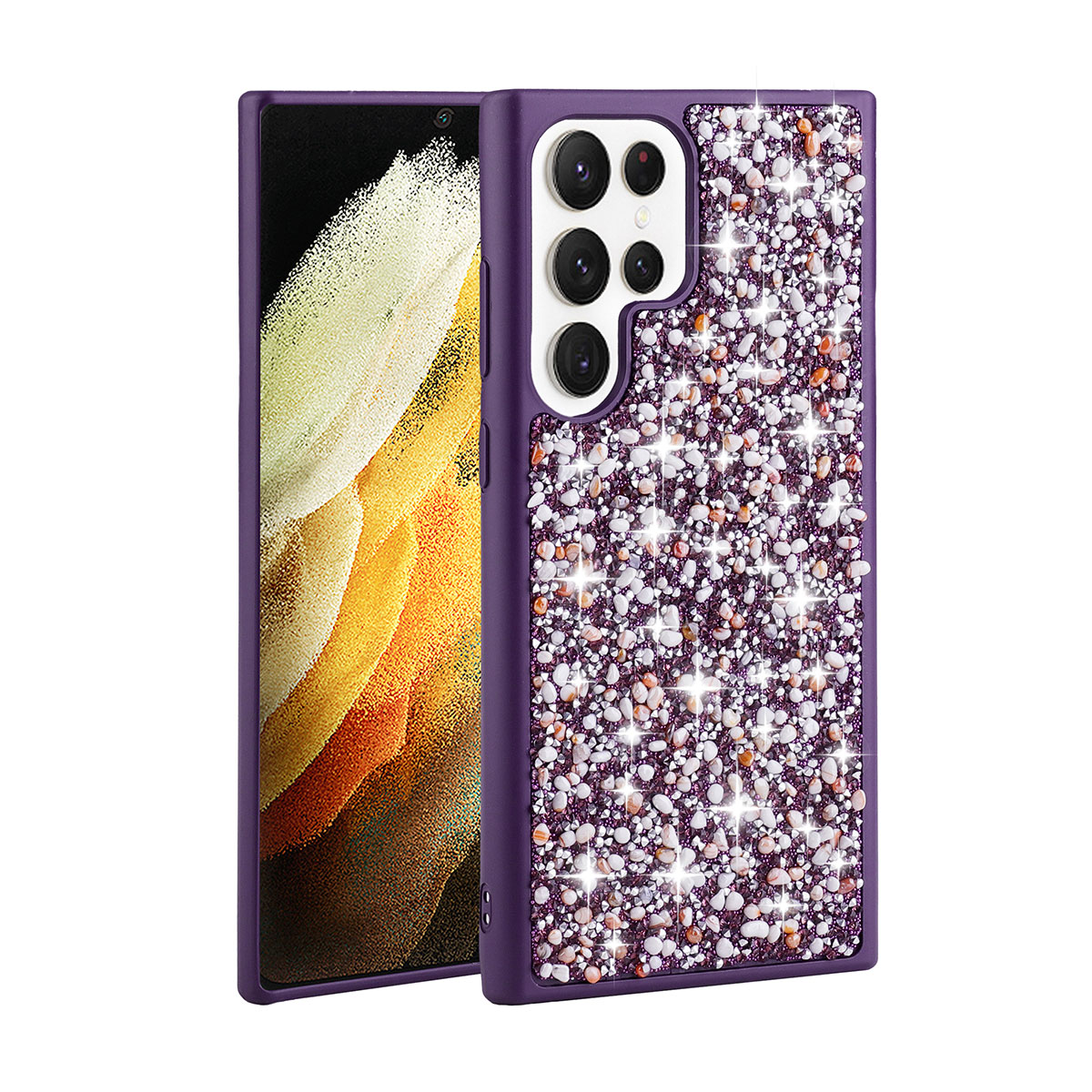 Galaxy Uyumlu S23 Ultra Kılıf Parlak Taşlı Tasarım Zore Linea Kapak