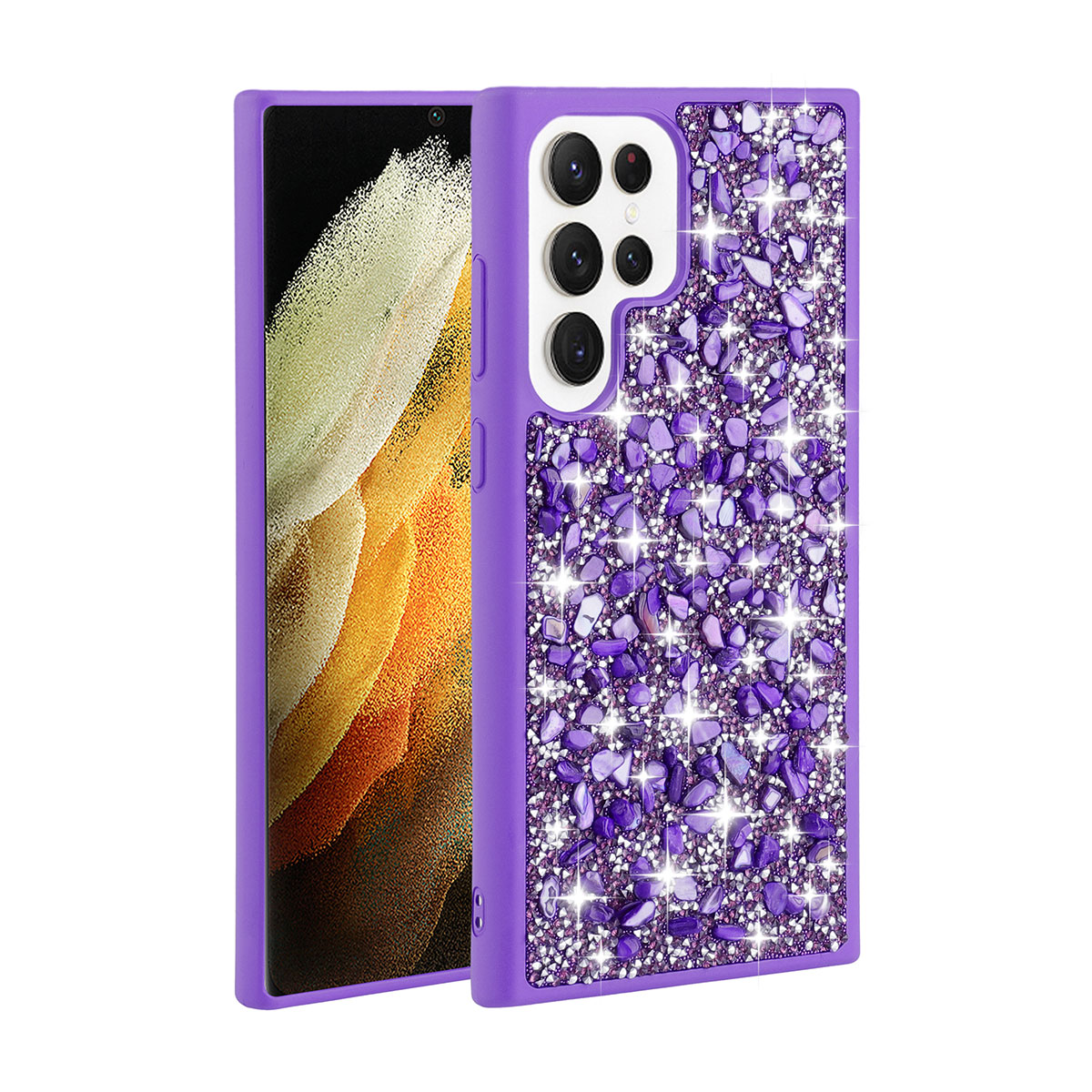 Galaxy Uyumlu S23 Ultra Kılıf Parlak Taşlı Tasarım Zore Linea Kapak-Mor