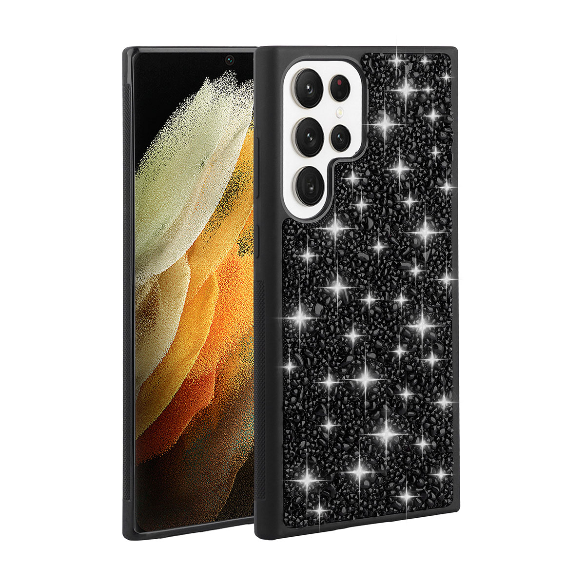Galaxy Uyumlu S23 Ultra Kılıf Parlak Taşlı Tasarım Zore Linea Kapak-Siyah