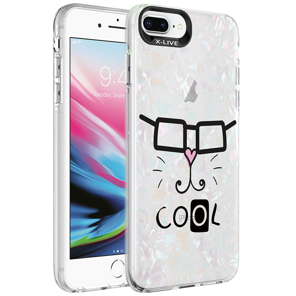 iPhone Uyumlu 7 Plus Kılıf Mermer Desenli Zore Marbello Kapak-Beyaz