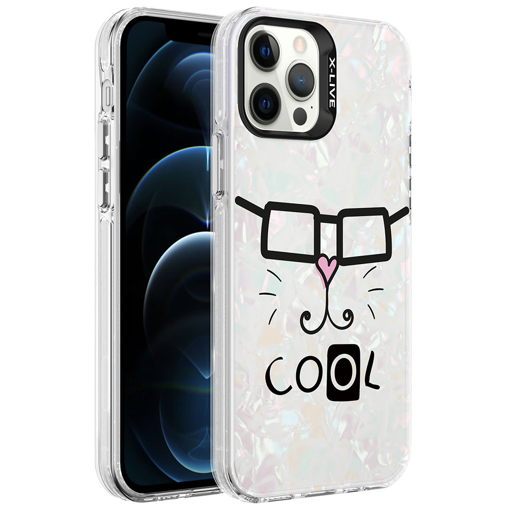 iPhone Uyumlu 12 Pro Kılıf Mermer Desenli Zore Marbello Kapak-Beyaz