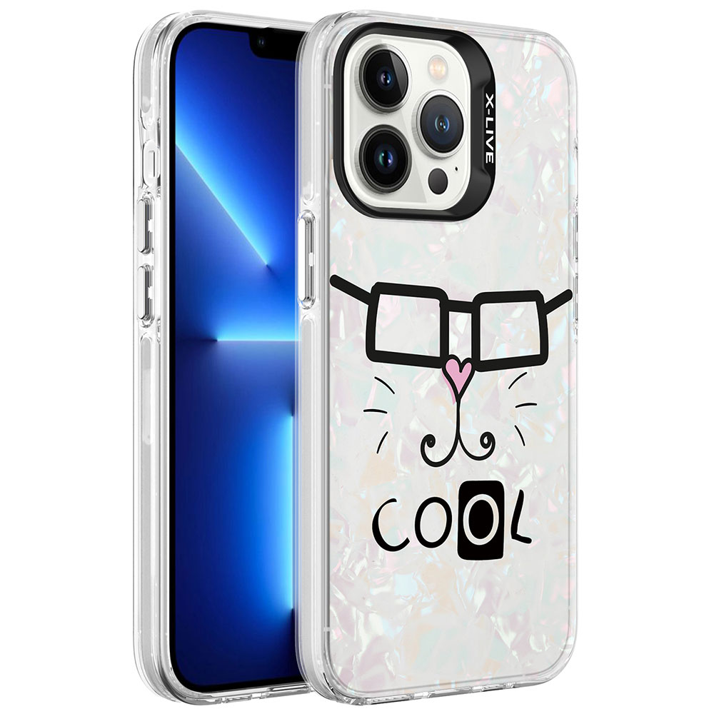iPhone Uyumlu 13 Pro Max Kılıf Mermer Desenli Zore Marbello Kapak-Beyaz