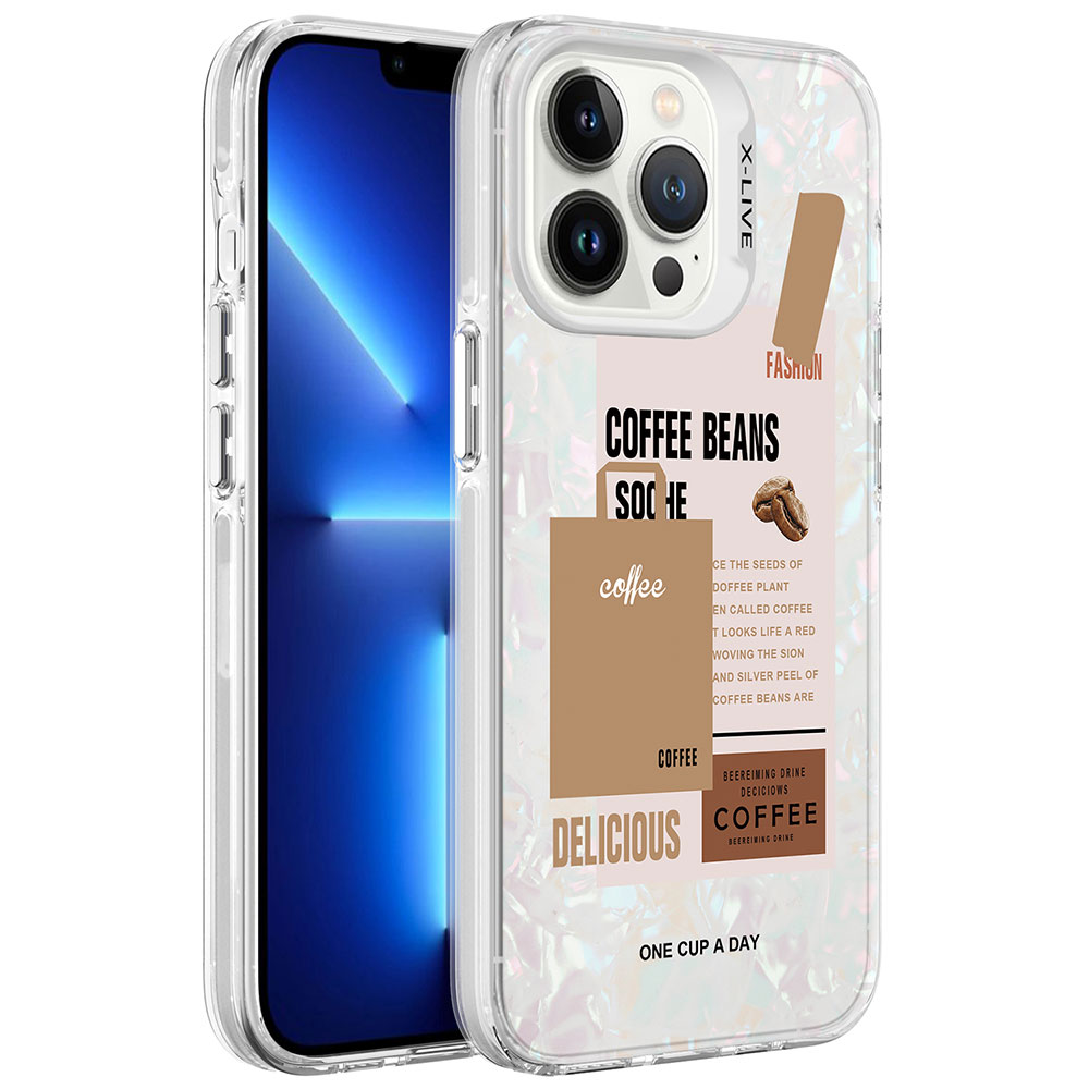 iPhone Uyumlu 13 Pro Max Kılıf Mermer Desenli Zore Marbello Kapak-Kahverengi