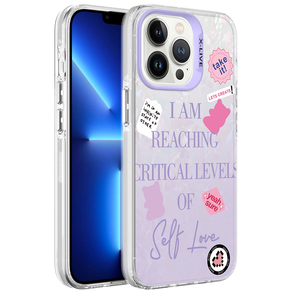 iPhone Uyumlu 13 Pro Max Kılıf Mermer Desenli Zore Marbello Kapak-Mor