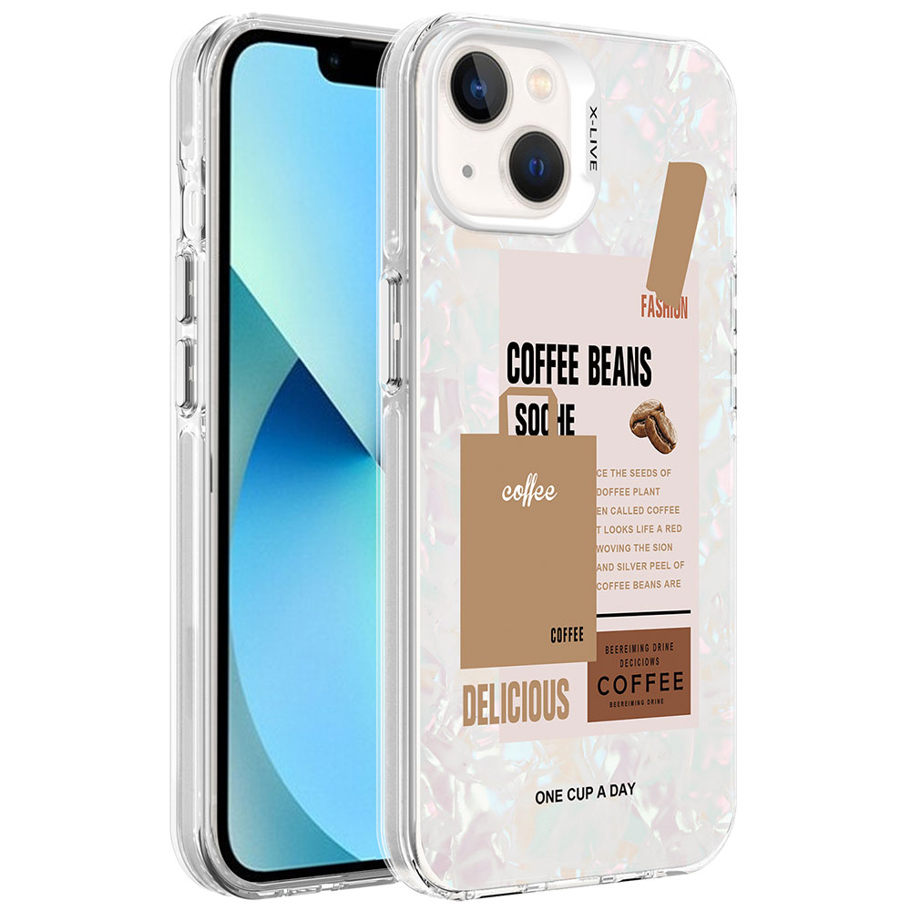 iPhone Uyumlu 14 Kılıf Mermer Desenli Zore Marbello Kapak-Kahverengi