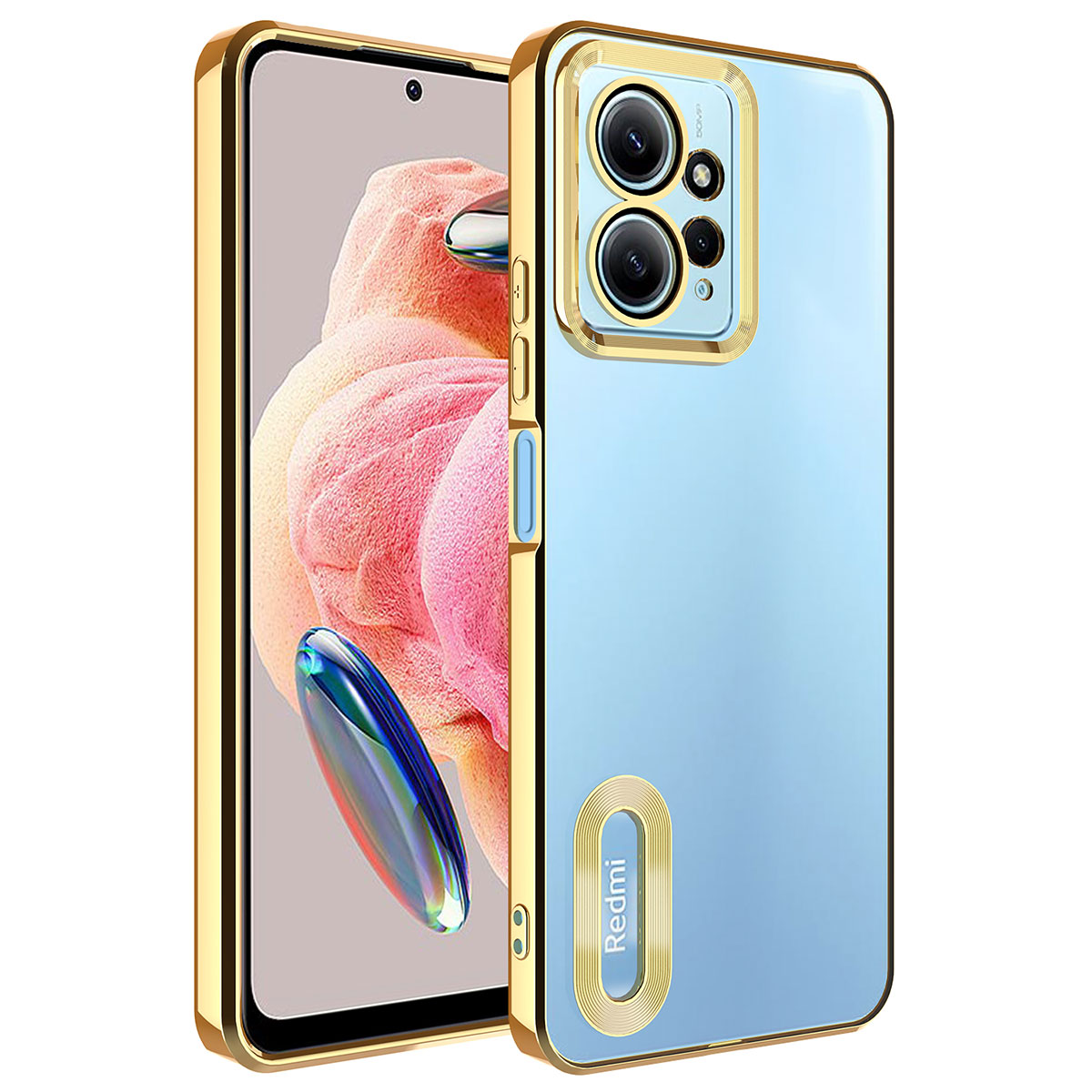 Xiaomi Uyumlu  Redmi Note 12 4G Kılıf Kamera Korumalı Logo Gösteren Zore Omega Kapak-Gold