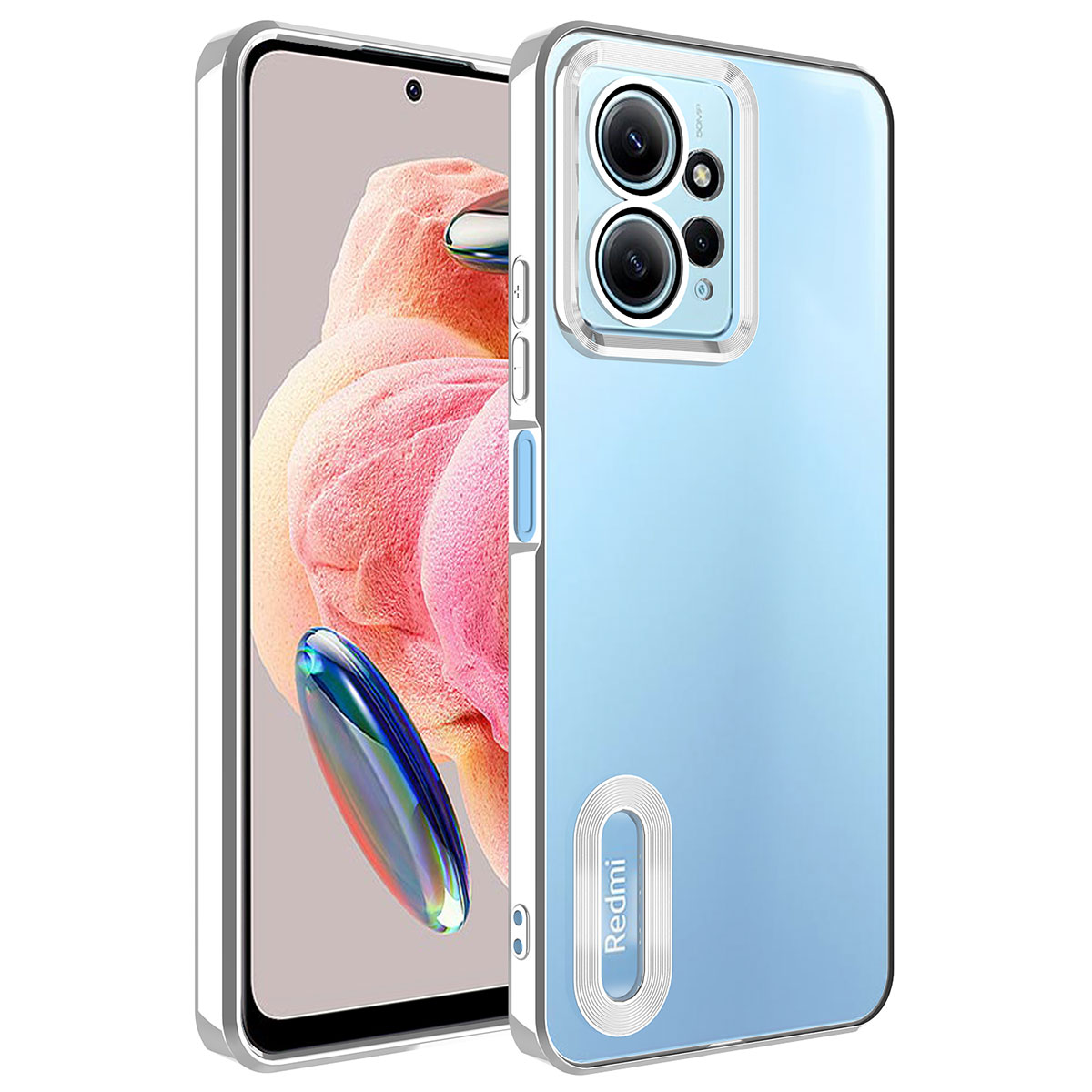 Xiaomi Uyumlu  Redmi Note 12 4G Kılıf Kamera Korumalı Logo Gösteren Zore Omega Kapak-Gümüş