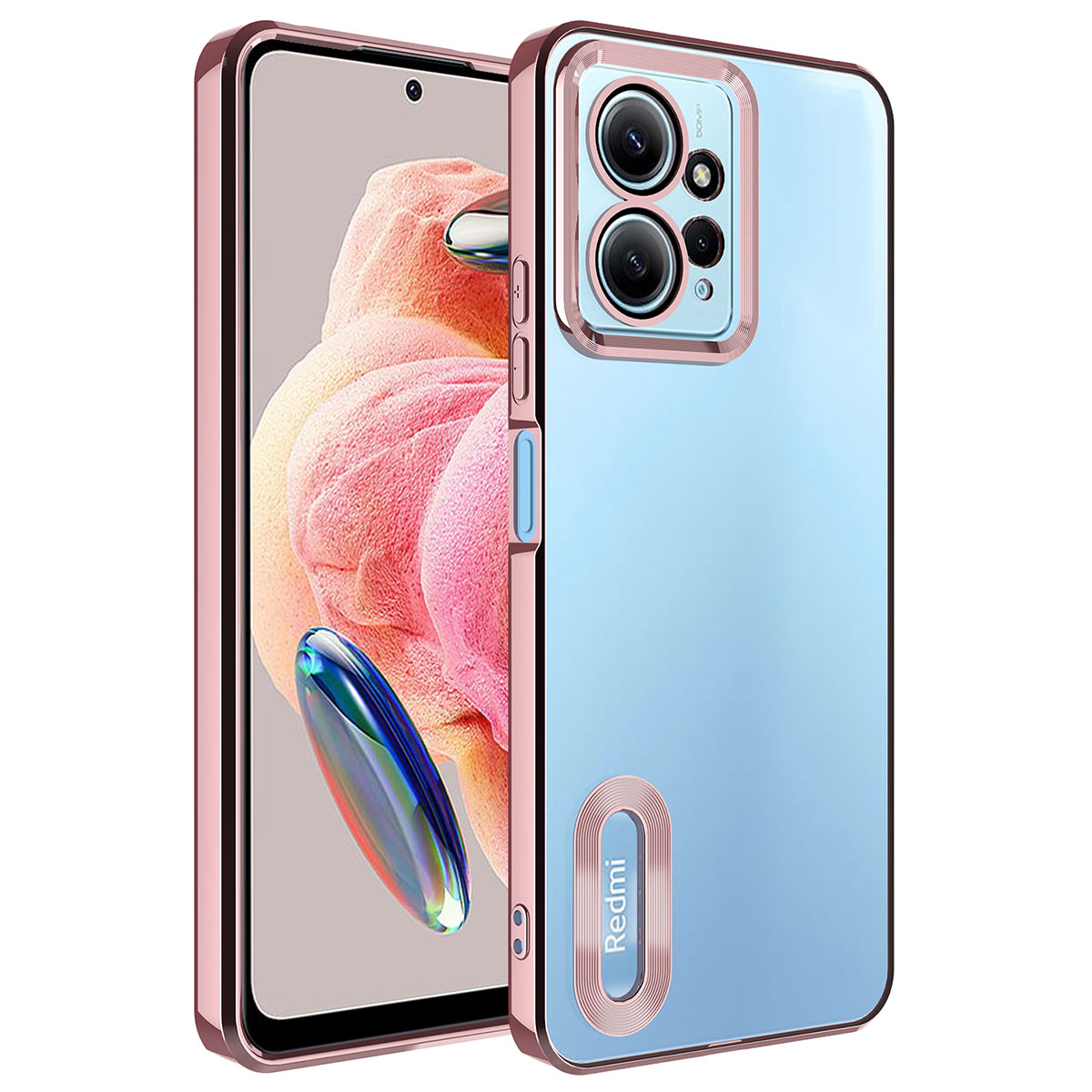 Xiaomi Uyumlu  Redmi Note 12 4G Kılıf Kamera Korumalı Logo Gösteren Zore Omega Kapak-Rose gold