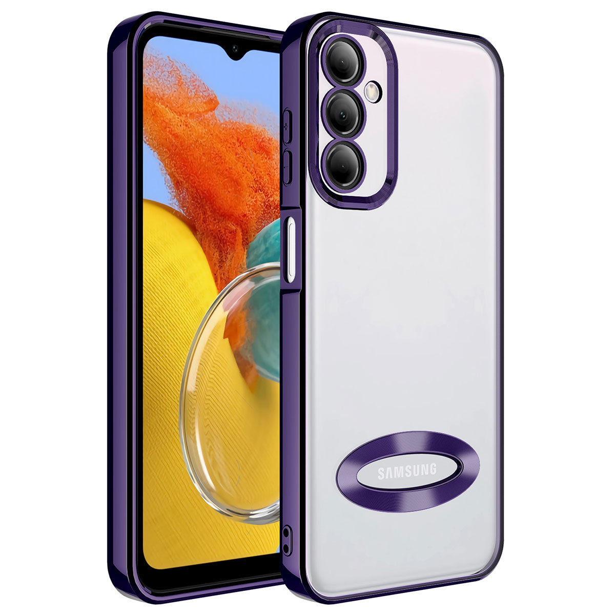 Galaxy Uyumlu M14 Kılıf Kamera Korumalı Logo Gösteren Zore Omega Kapak-Derin mor