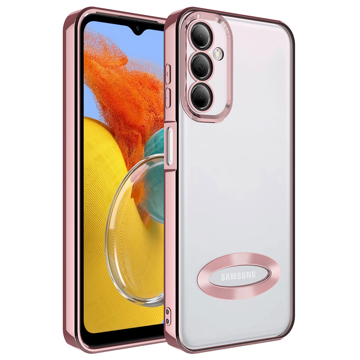 Galaxy Uyumlu M14 Kılıf Kamera Korumalı Logo Gösteren Zore Omega Kapak-Rose gold