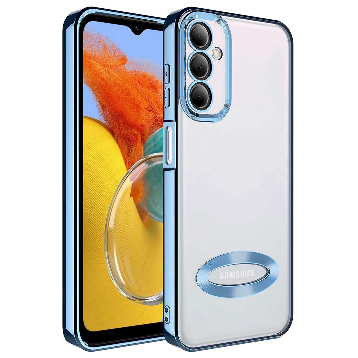 Galaxy Uyumlu M14 Kılıf Kamera Korumalı Logo Gösteren Zore Omega Kapak-Sierra mavi