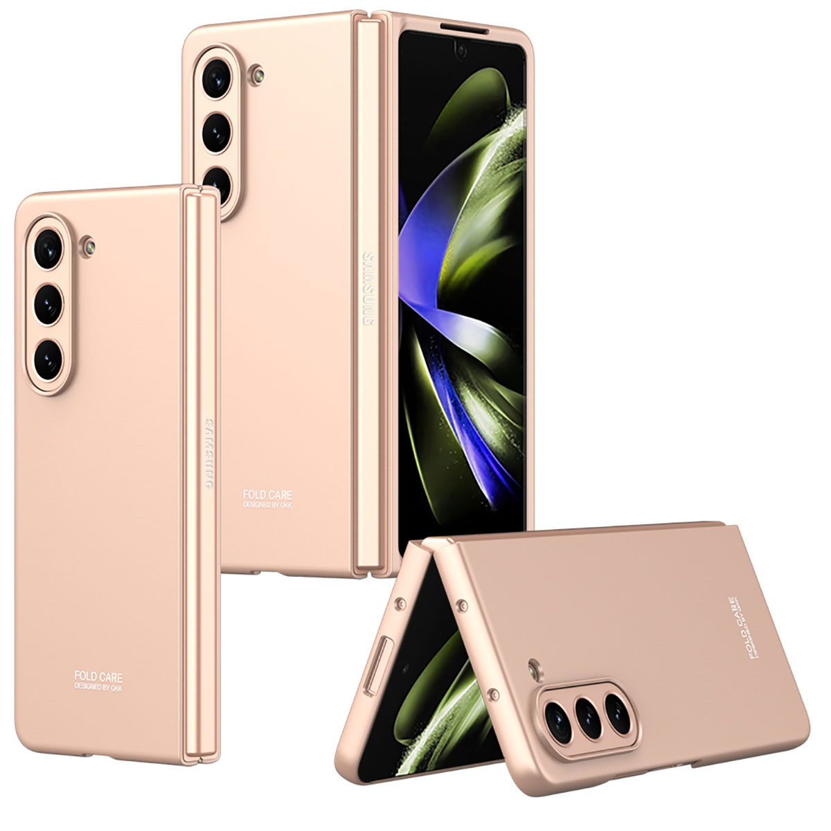 Galaxy Uyumlu Z Fold 5 Kılıf Zore Sert Kıpta Kapak-Rose gold