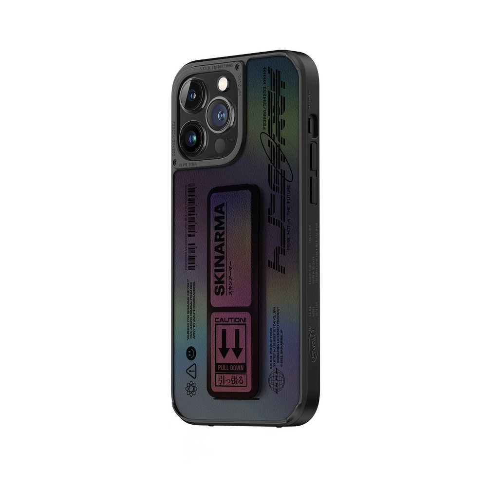 iPhone Uyumlu 14 Pro Kılıf SkinArma Holografik Tasarımlı Standlı Deri Görünümlü Kira Kobai Kapak