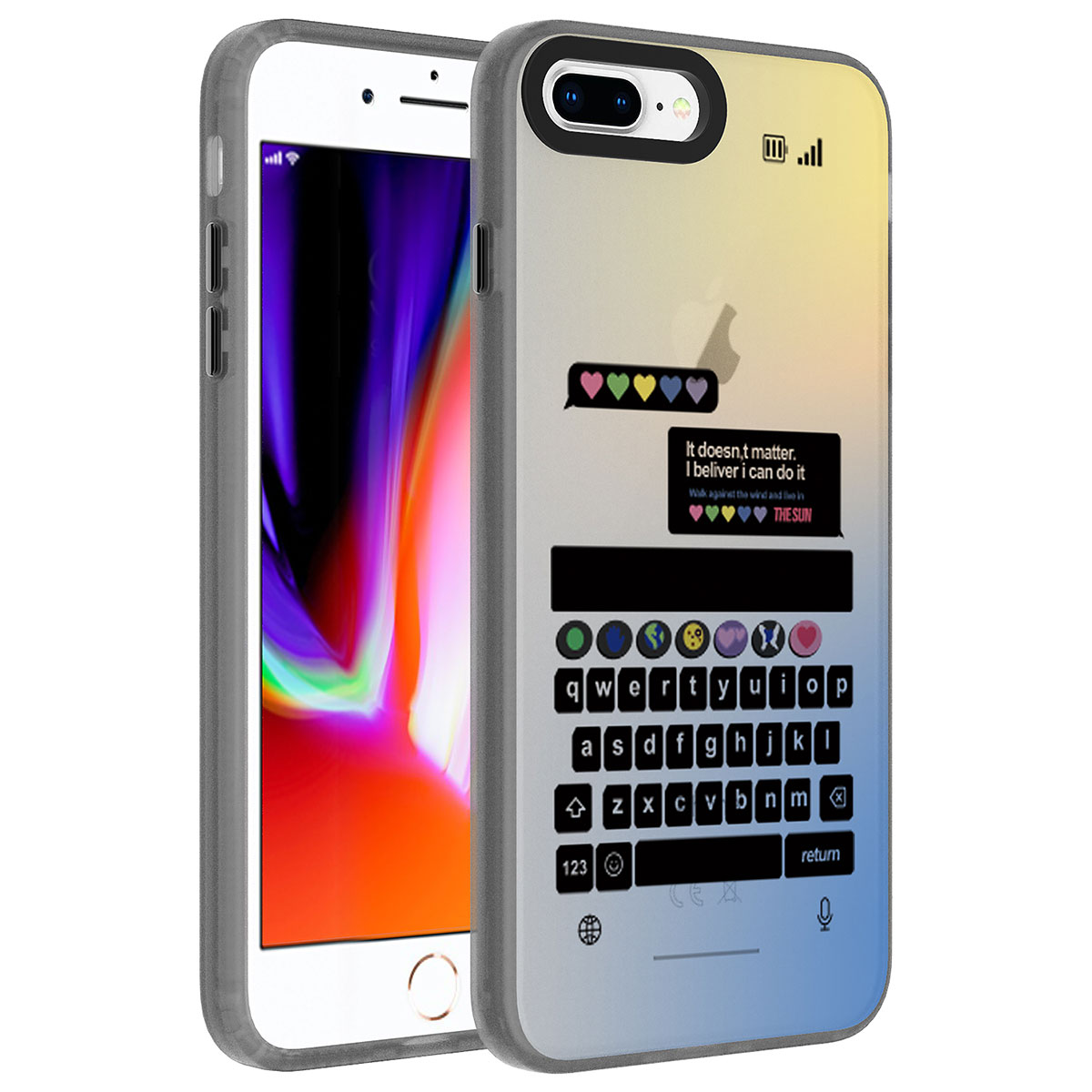 iPhone Uyumlu 8 Plus Kılıf Desenli Zore Dragon Sert Kapak-Klavye