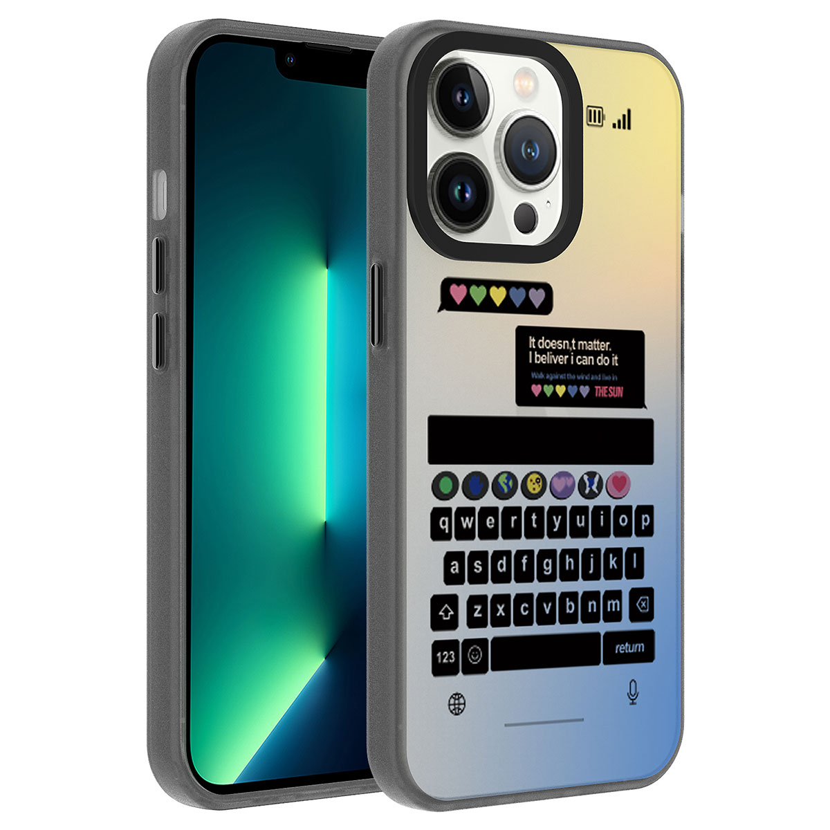 iPhone Uyumlu 13 Pro Max Kılıf Desenli Zore Dragon Sert Kapak-Klavye