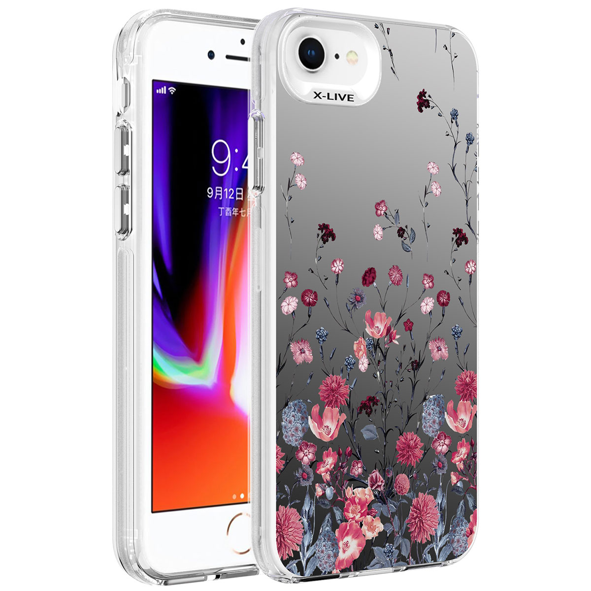 iPhone Uyumlu SE 2022 Kılıf Desenli Zore Silver Sert Kapak-Çiçek