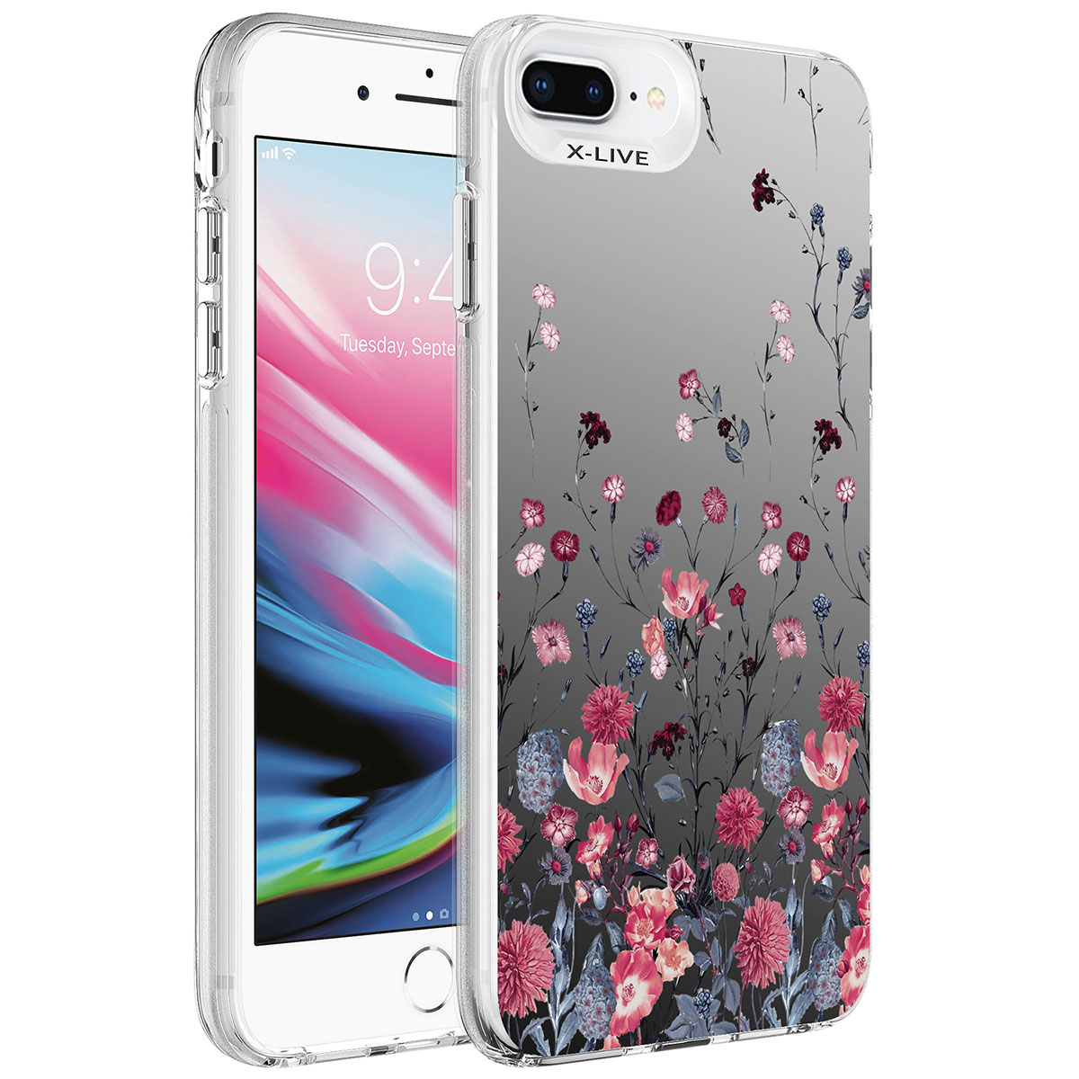 iPhone Uyumlu 7 Plus Kılıf Desenli Zore Silver Sert Kapak-Çiçek