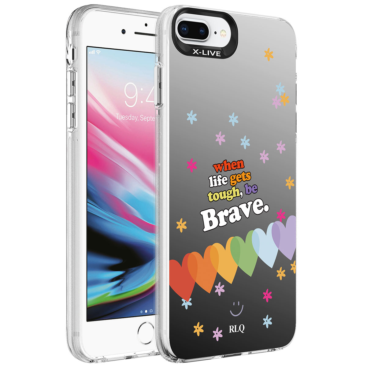 iPhone Uyumlu 8 Plus Kılıf Desenli Zore Silver Sert Kapak-Kalp