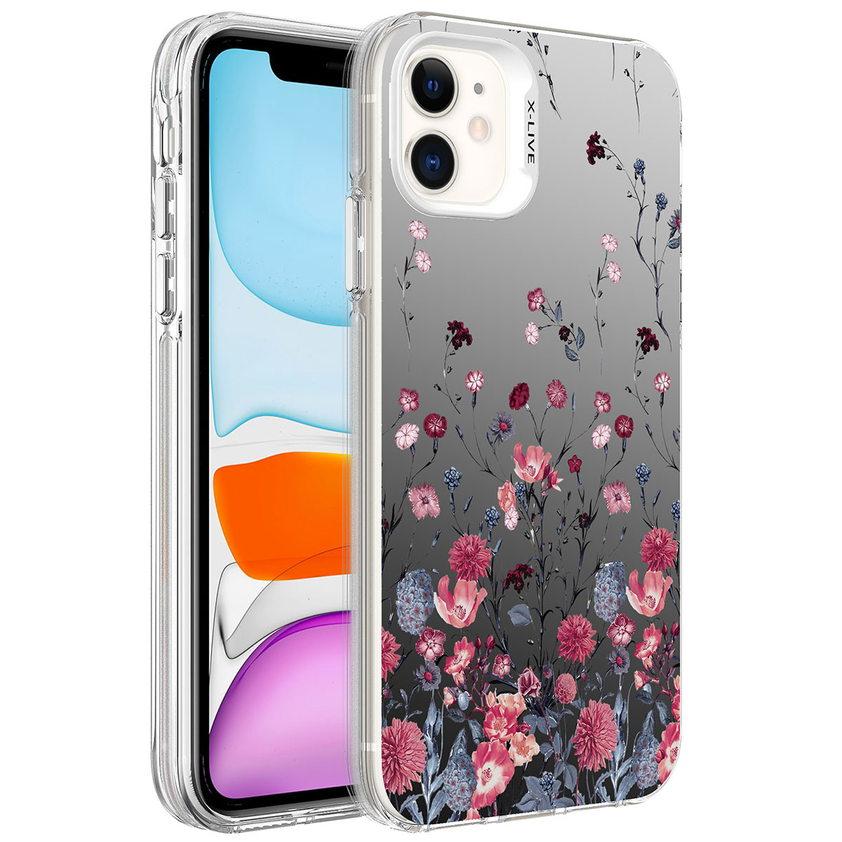 iPhone Uyumlu 12 Kılıf Desenli Zore Silver Sert Kapak-Çiçek