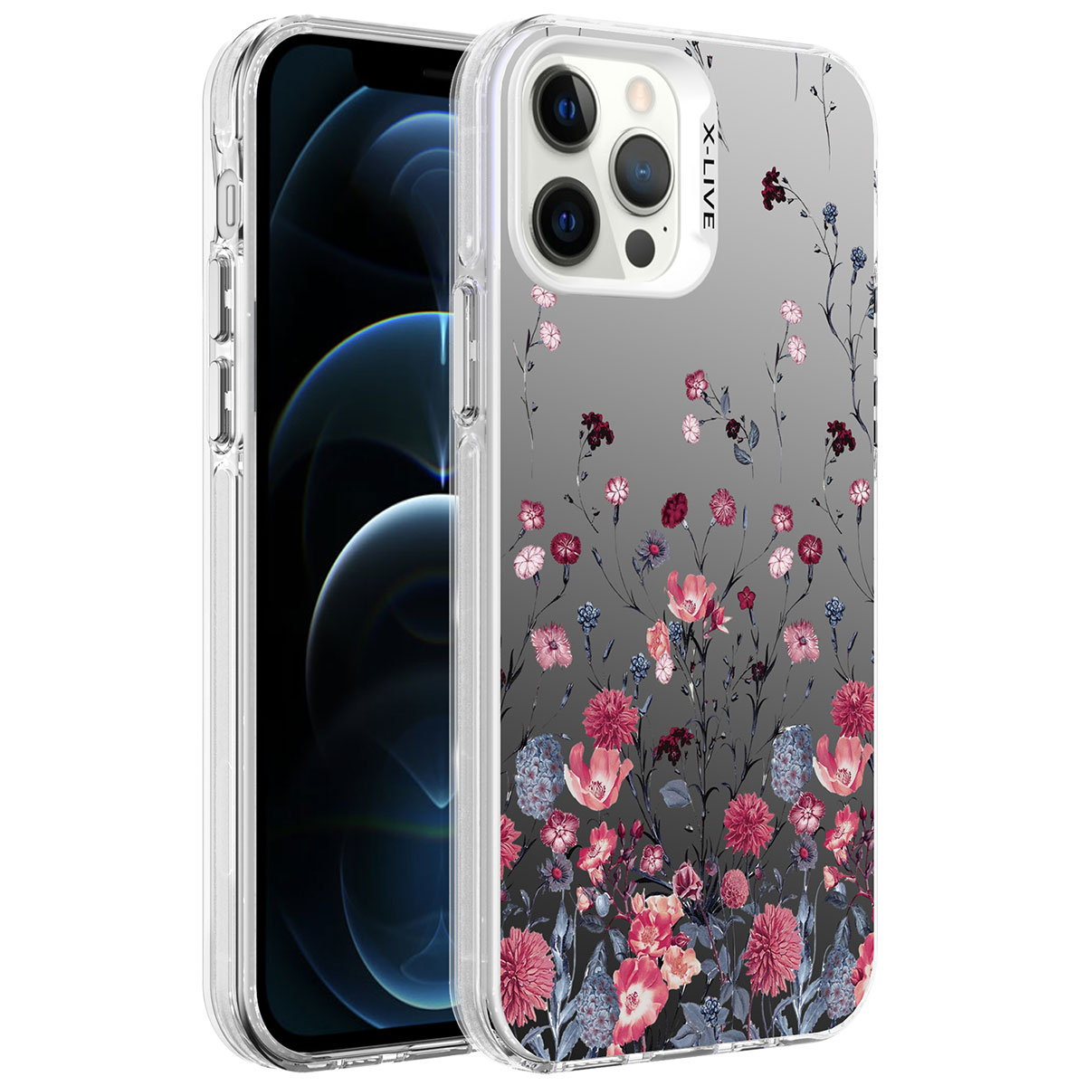 iPhone Uyumlu 12 Pro Max Kılıf Desenli Zore Silver Sert Kapak-Çiçek