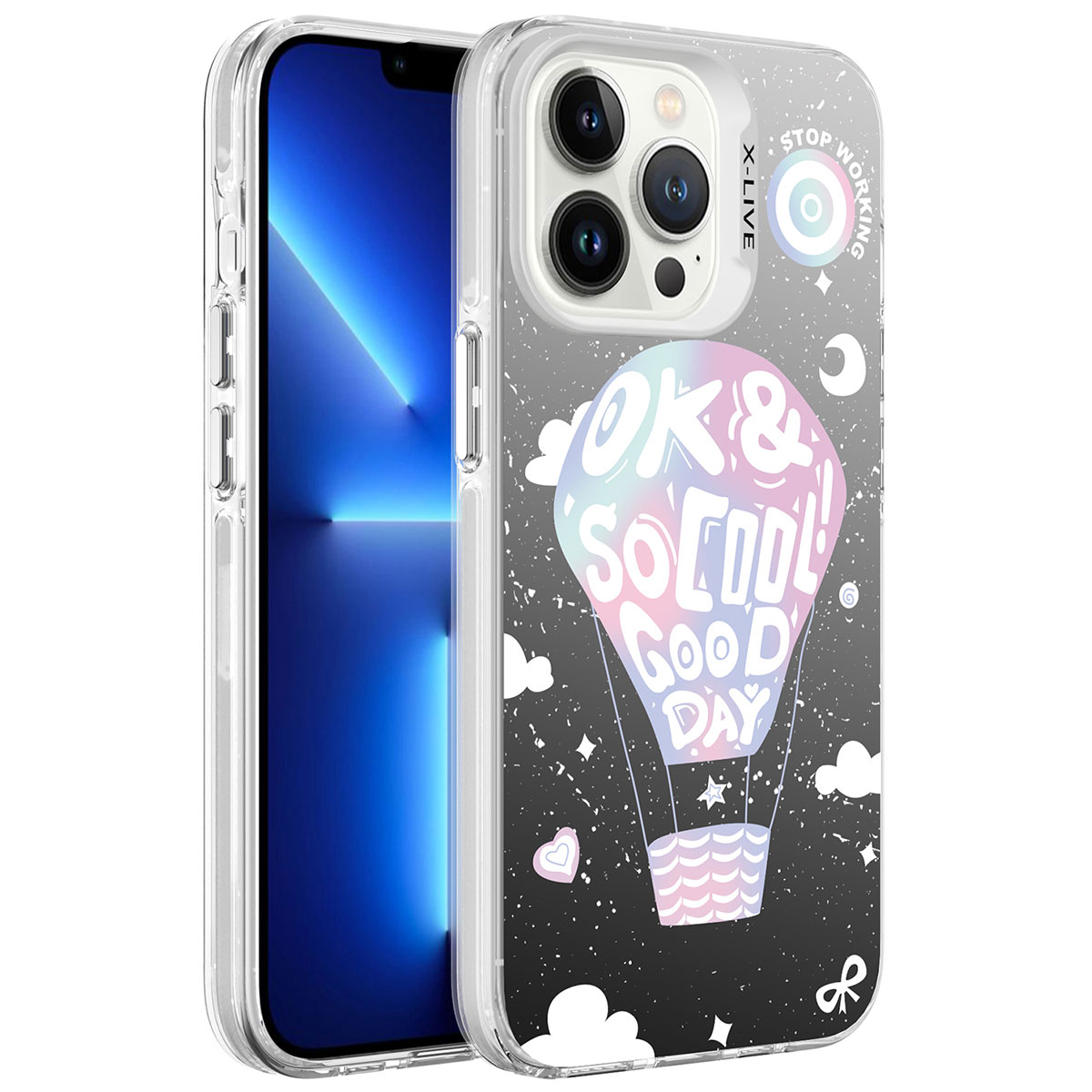 iPhone Uyumlu 13 Pro Max Kılıf Desenli Zore Silver Sert Kapak