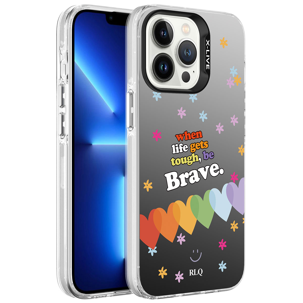 iPhone Uyumlu 13 Pro Max Kılıf Desenli Zore Silver Sert Kapak-Kalp
