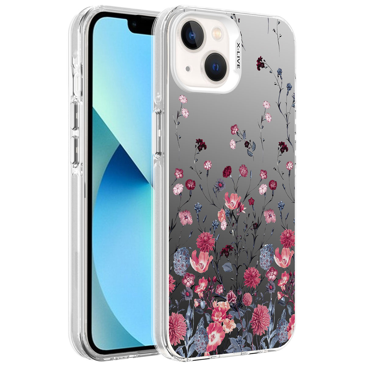 iPhone Uyumlu 14 Kılıf Desenli Zore Silver Sert Kapak-Çiçek