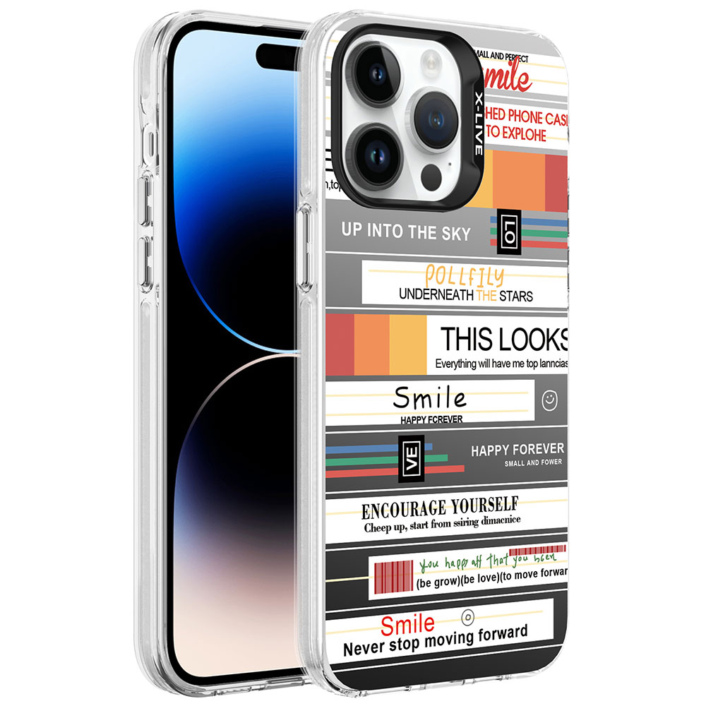 iPhone Uyumlu 14 Pro Kılıf Desenli Zore Silver Sert Kapak-Mottolar