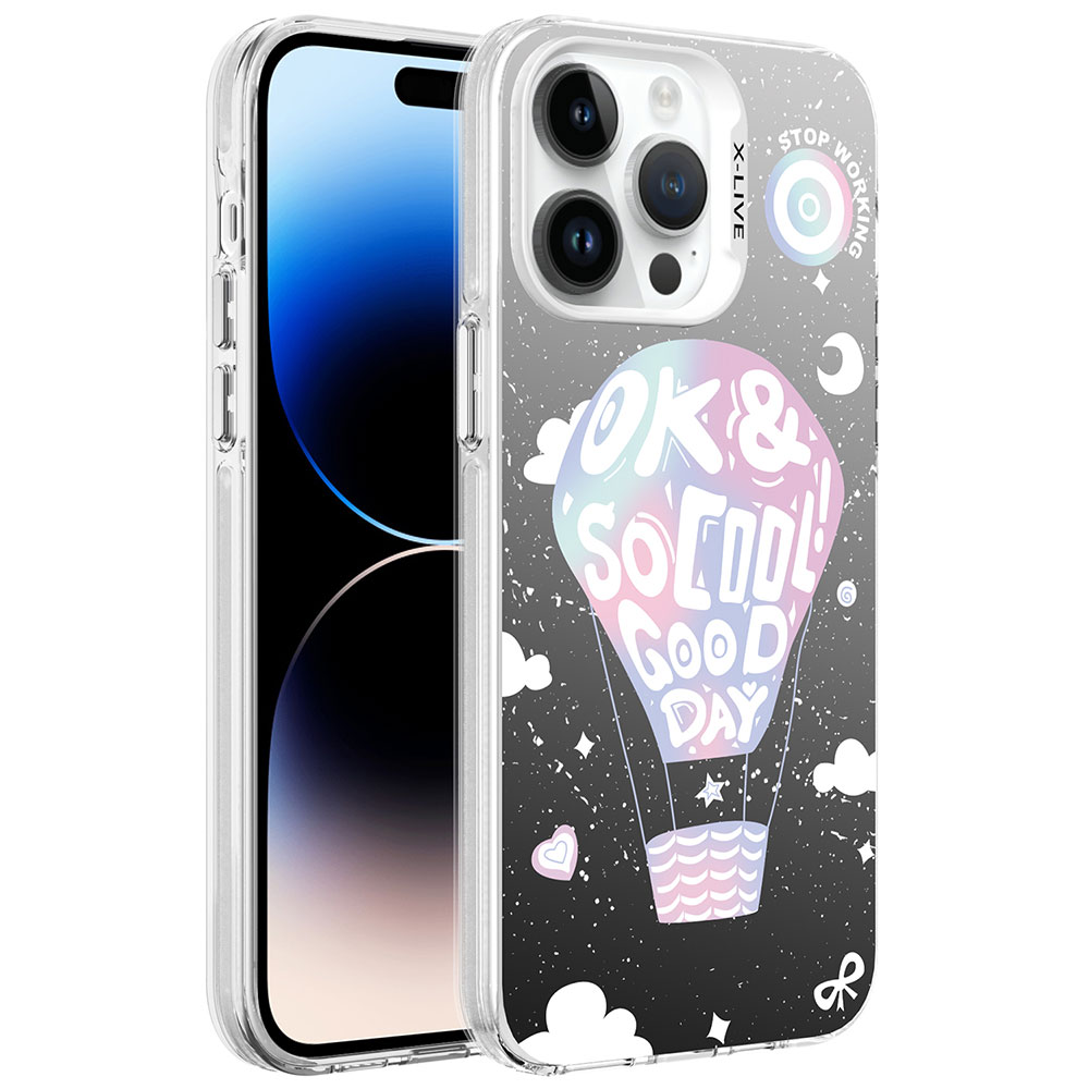iPhone Uyumlu 14 Pro Max Kılıf Desenli Zore Silver Sert Kapak