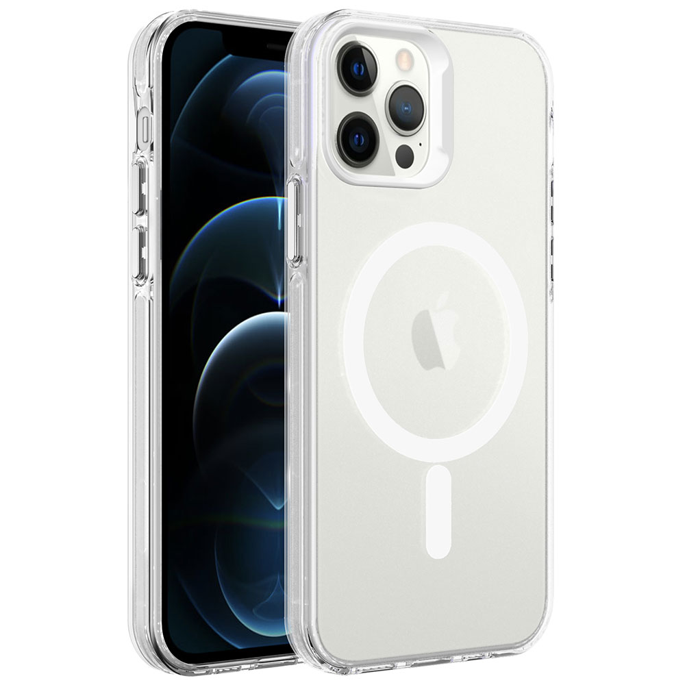 iPhone Uyumlu 12 Pro Max Kılıf Zore M-safe Şarj Özellikli Buzlu Transparan C-Pro Sert Kapak